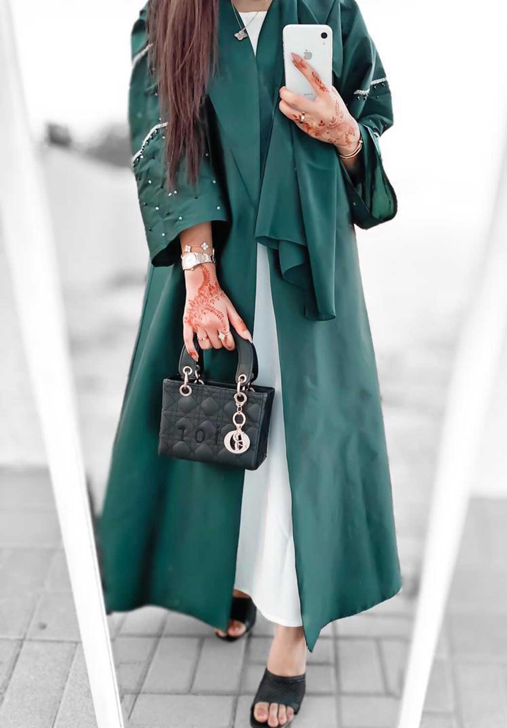 MOiSTREET Green Taffeta Abaya (6701416710328)