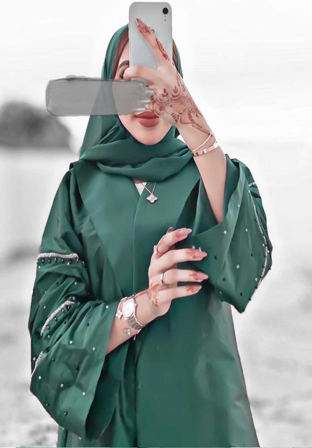 MOiSTREET Green Taffeta Abaya (6701416710328)