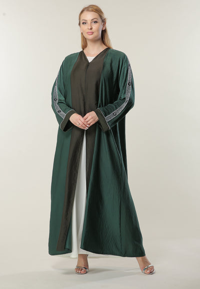 Shop Green Colorblock Abaya with Handwork (6701412450488)