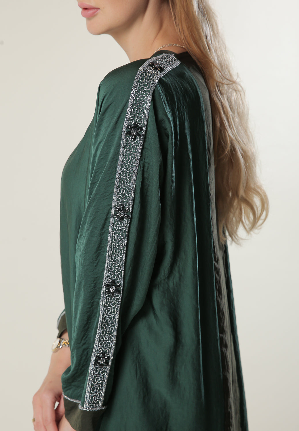 MOiSTREET Green Colorblock Abaya with Handwork (6701412450488)