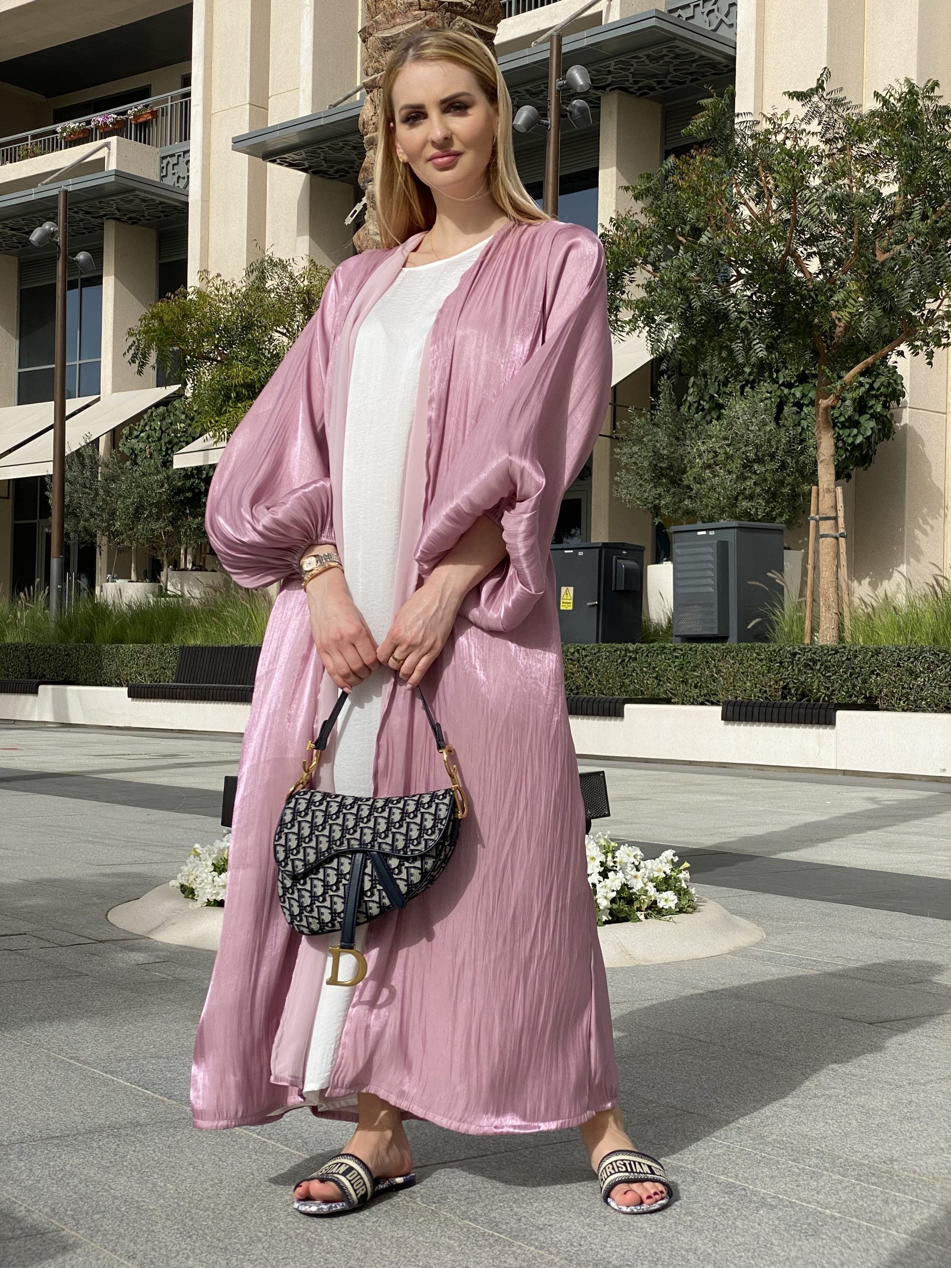 MOiSTREET Rotana Shimmer Pink Abaya Set with Under Dress & Sheila (6701418938552)