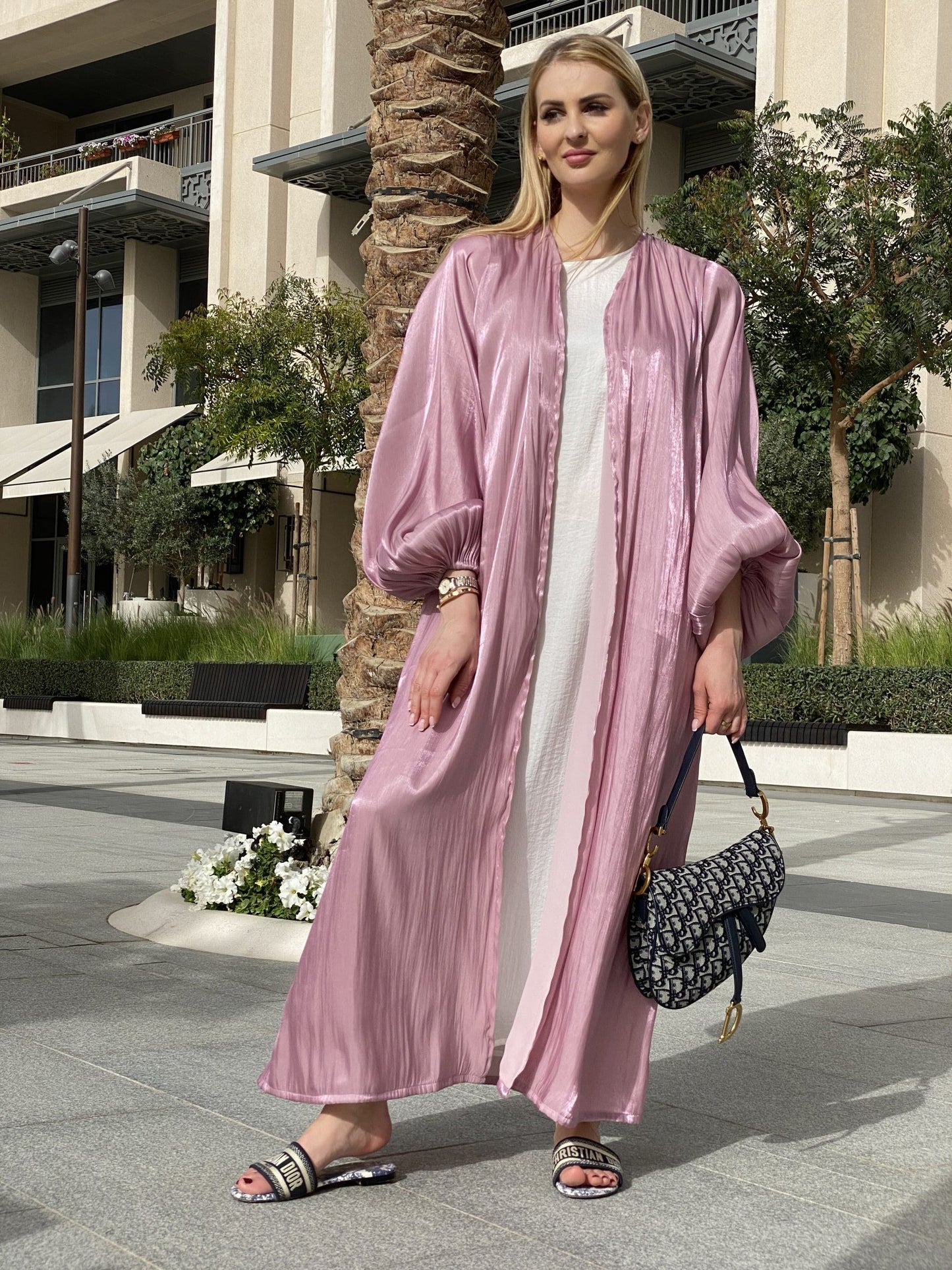 MOiSTREET Rotana Shimmer Pink Abaya Set with Under Dress & Sheila (6701418938552)