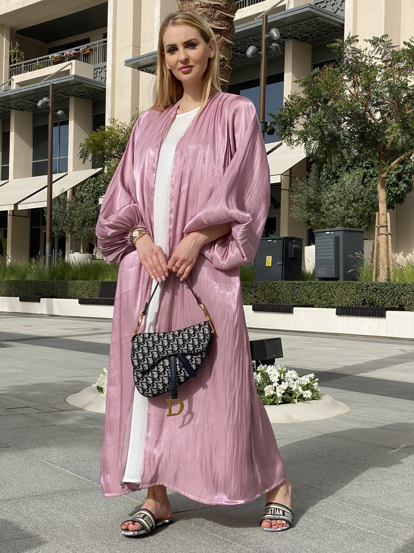 MOiSTREET Rotana Shimmer Pink Abaya Set with Under Dress & Sheila (6701418938552)