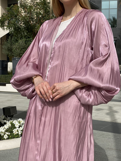 MOiSTREET Rotana Shimmer Pink Abaya Set with Under Dress & Sheila (6701418938552)