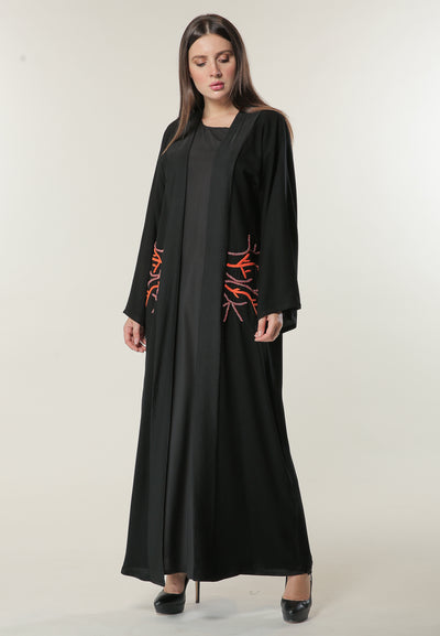 Shop Black Abaya with Abstract Beads and Thread Handwork (6701409075384)