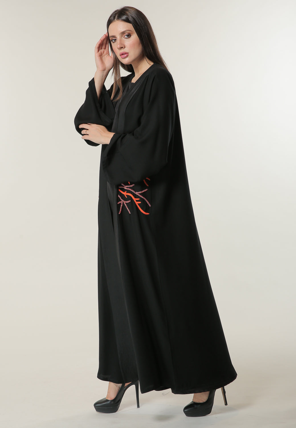 MOiSTREET Black Abaya with Abstract Beads and Thread Handwork (6701409075384)