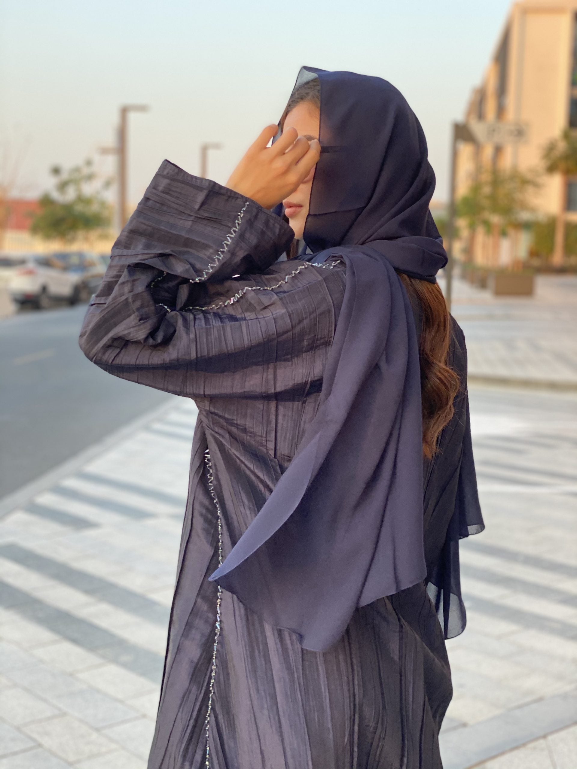 MOiSTREET Navy Pleated Abaya (6701415661752)