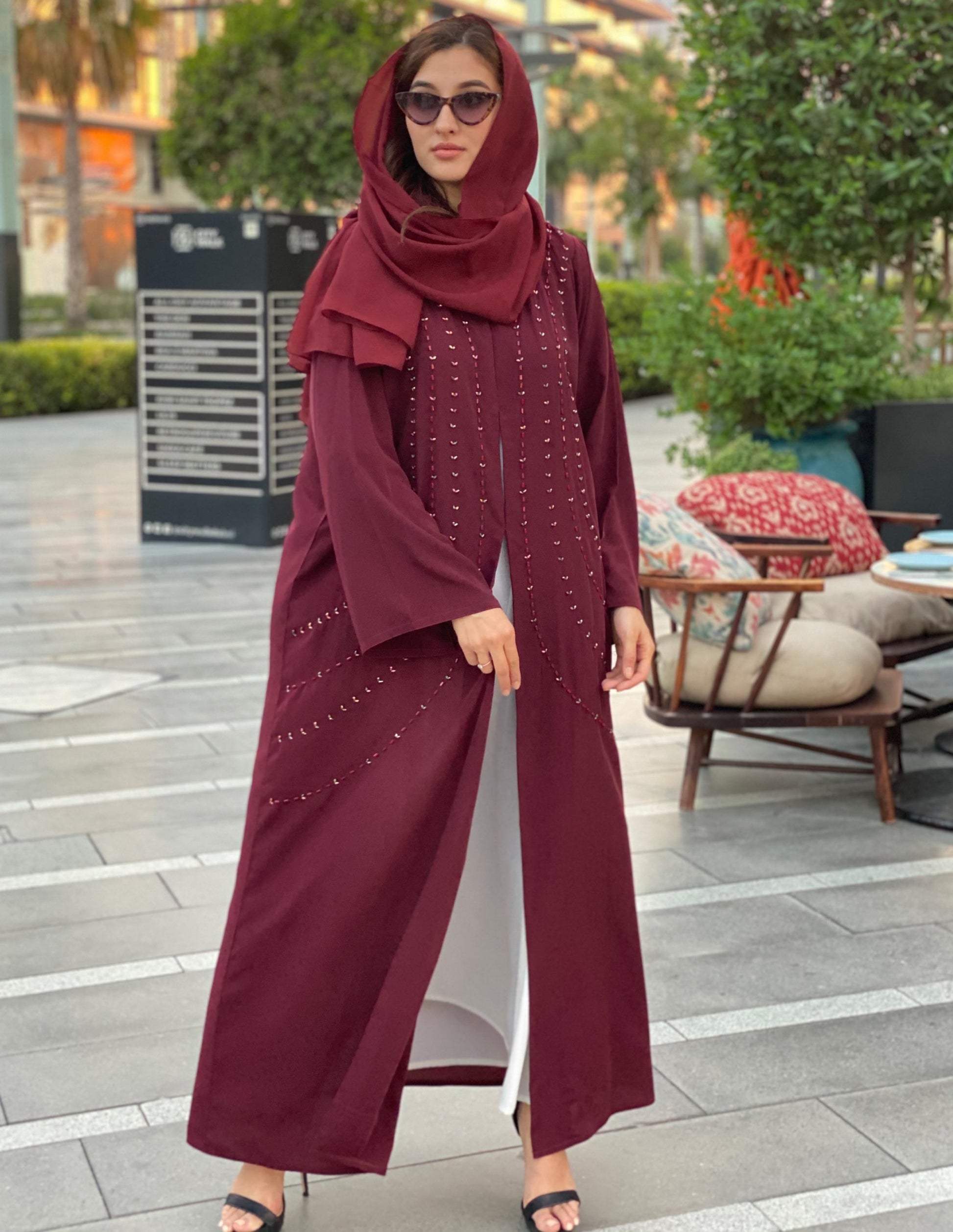 MOiSTREET Handwork Maroon Abaya (6701415563448)