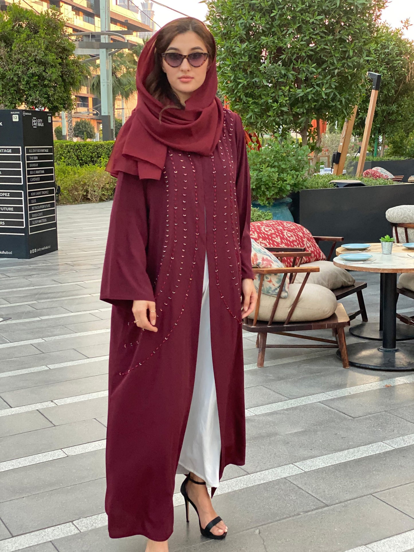 MOiSTREET Handwork Maroon Abaya (6701415563448)