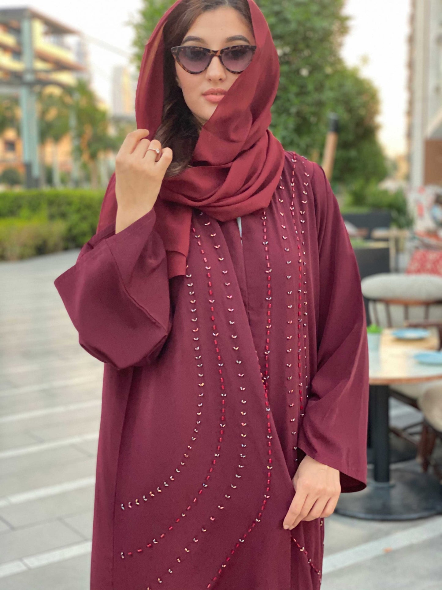 MOiSTREET Handwork Maroon Abaya (6701415563448)