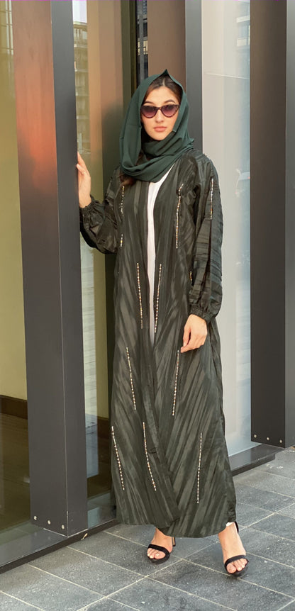 MOiSTREET Green Pleated Taffeta Abaya (6701415530680)