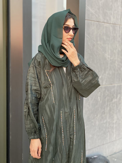 MOiSTREET Green Pleated Taffeta Abaya (6701415530680)