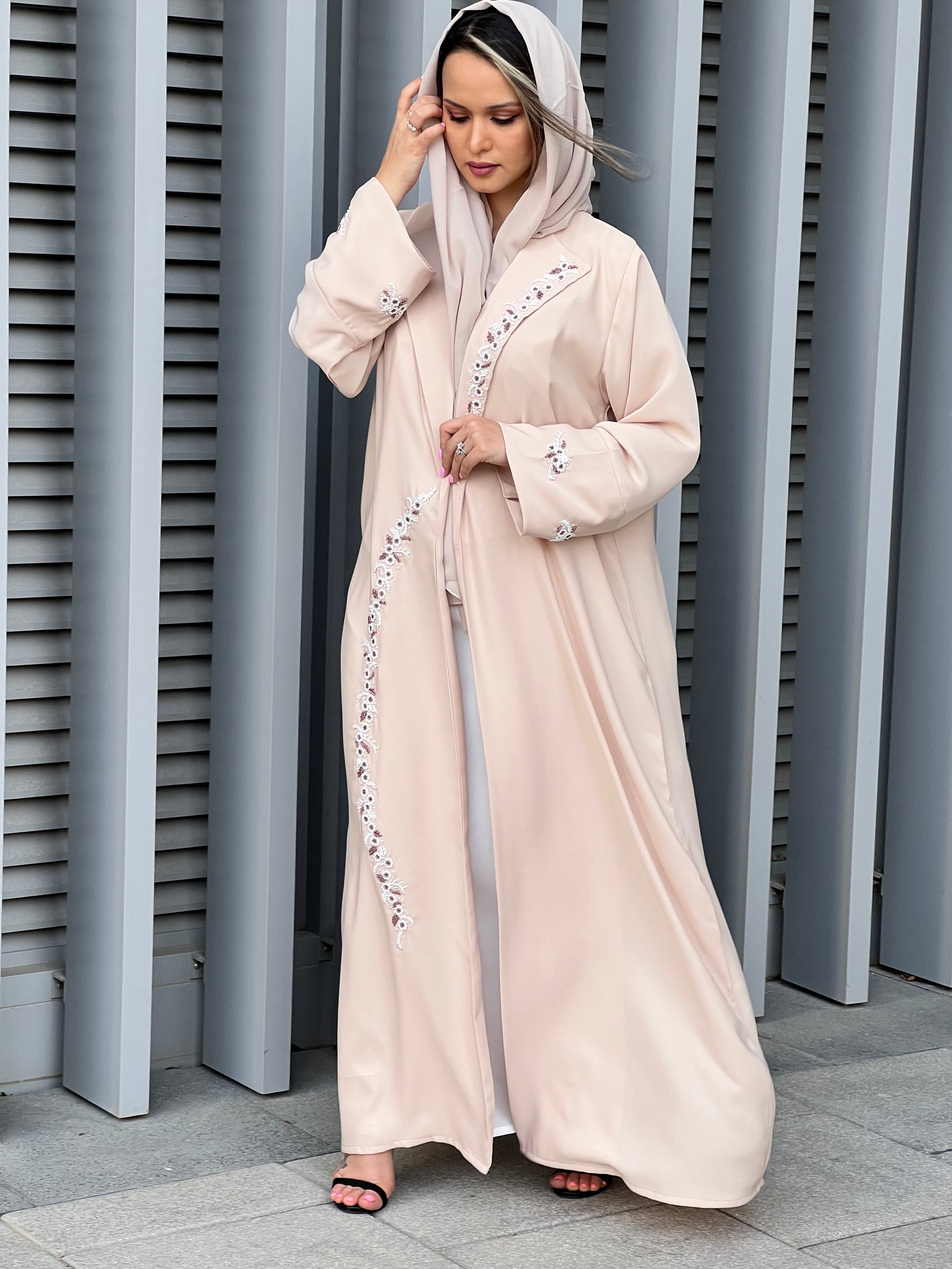 MOiSTREET Beige Korean Nada Embroidery Abaya (7634525749475)