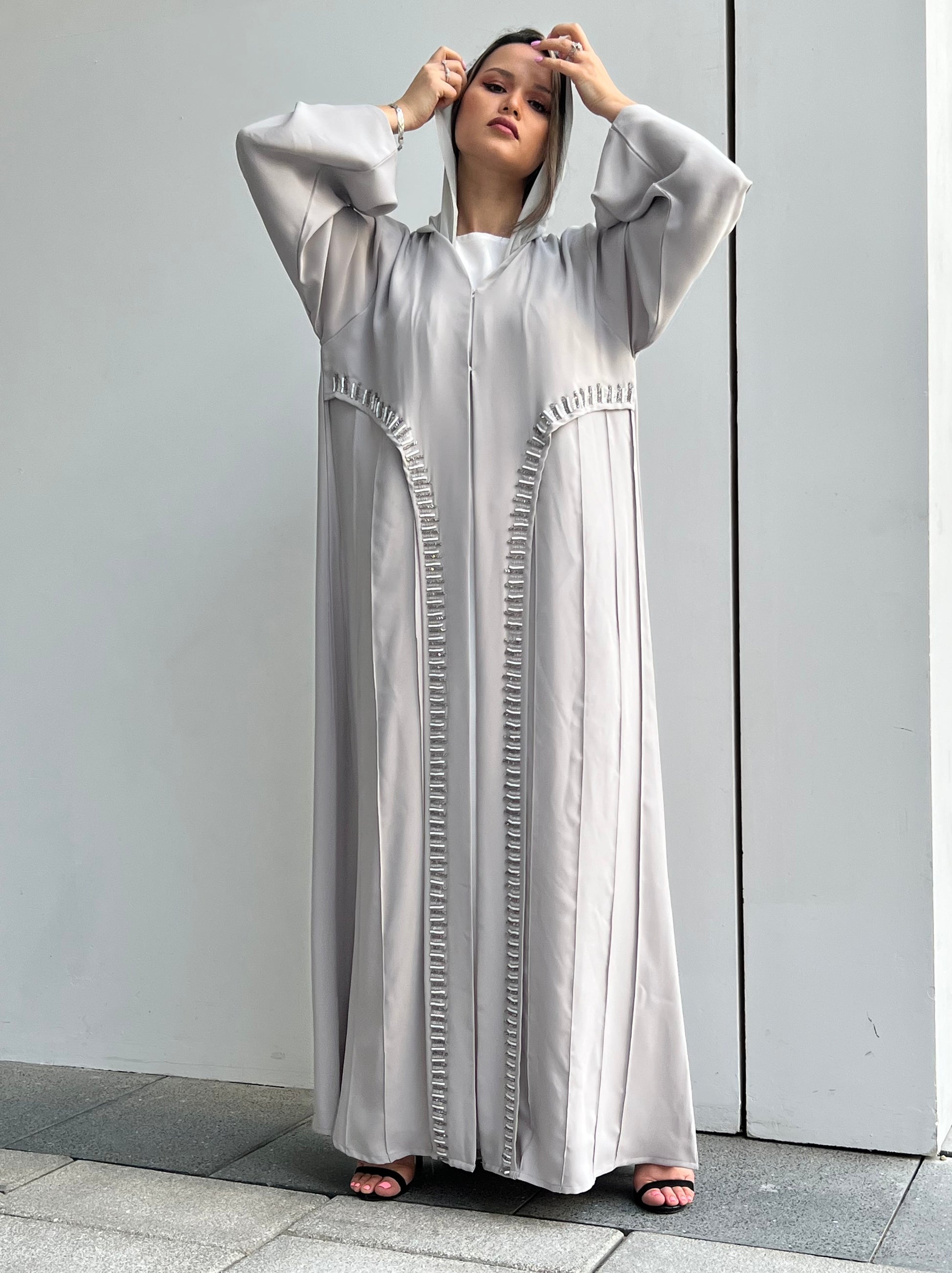 MOiSTREET Grey Korean Nada Embroidery Abaya (7634581094627)