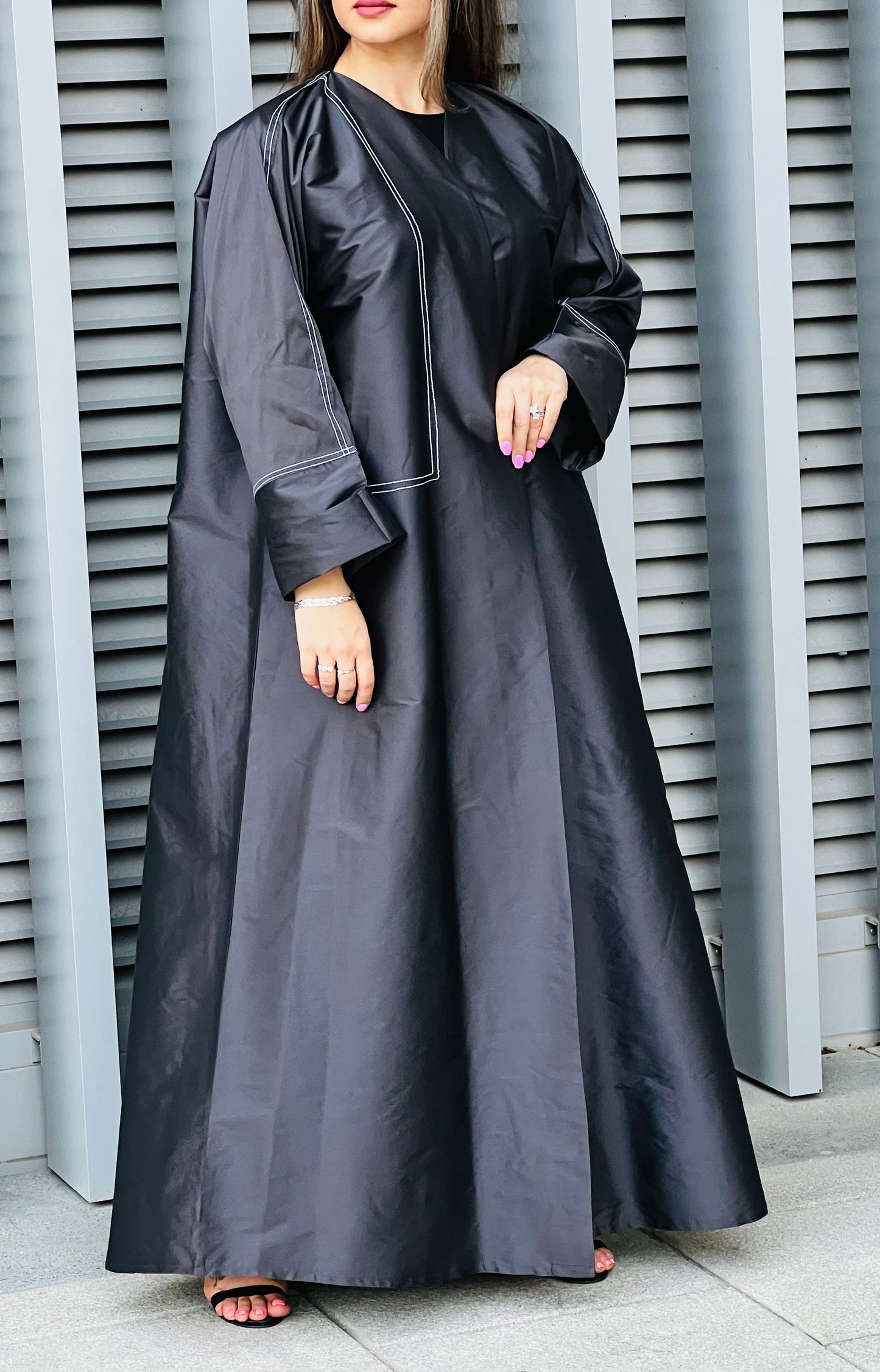 MOiSTREET Black Taffeta Abaya (7634748670179)