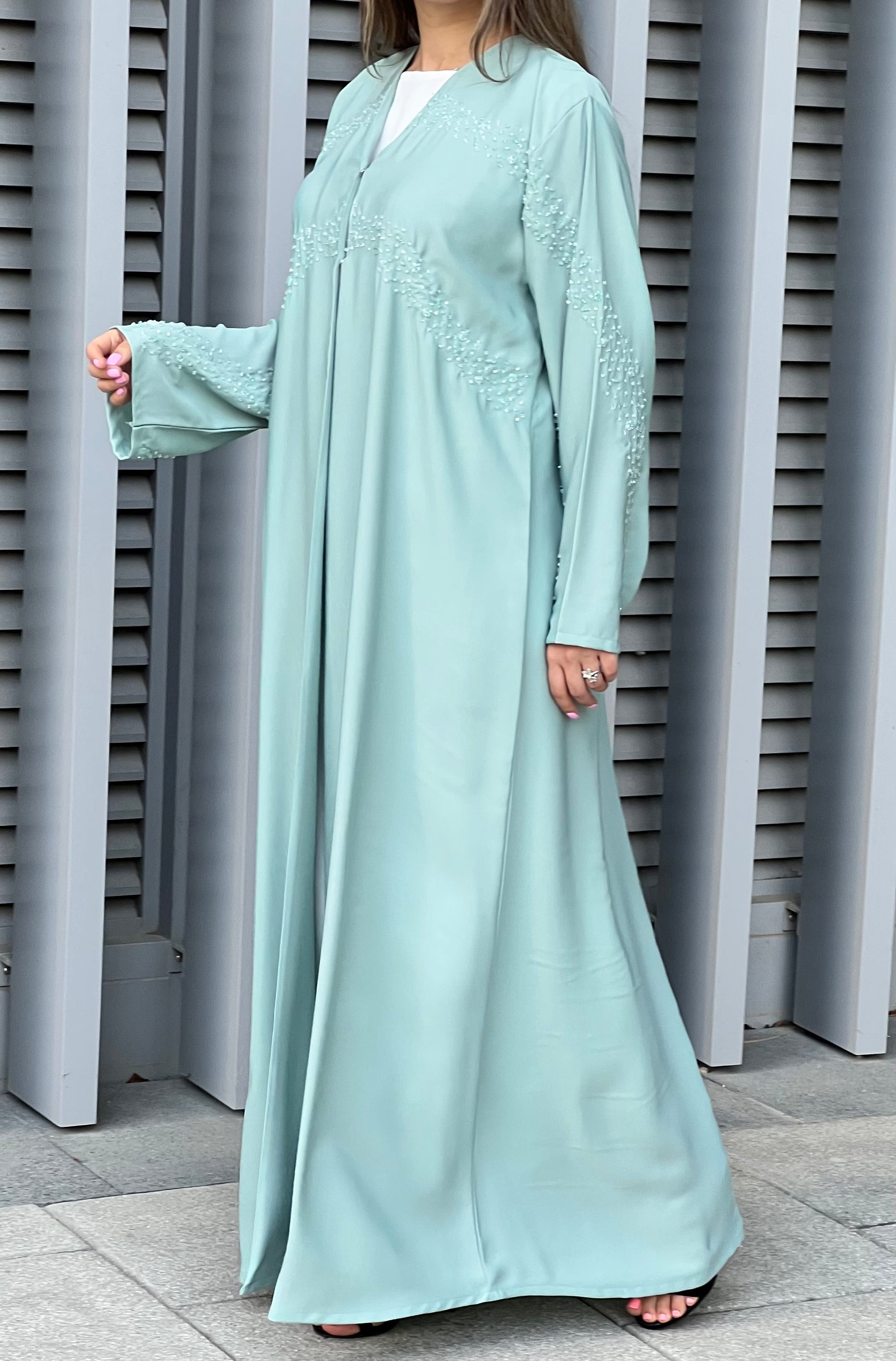 MOiSTREET Pale Blue Korean Nada Embroidery Abaya (7634574868707)