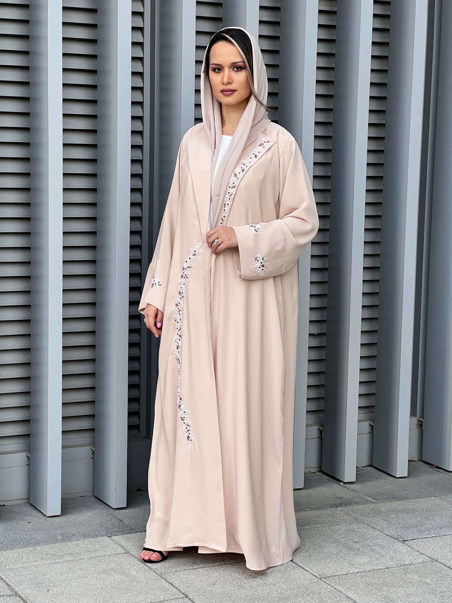 MOiSTREET Beige Korean Nada Embroidery Abaya (7634525749475)