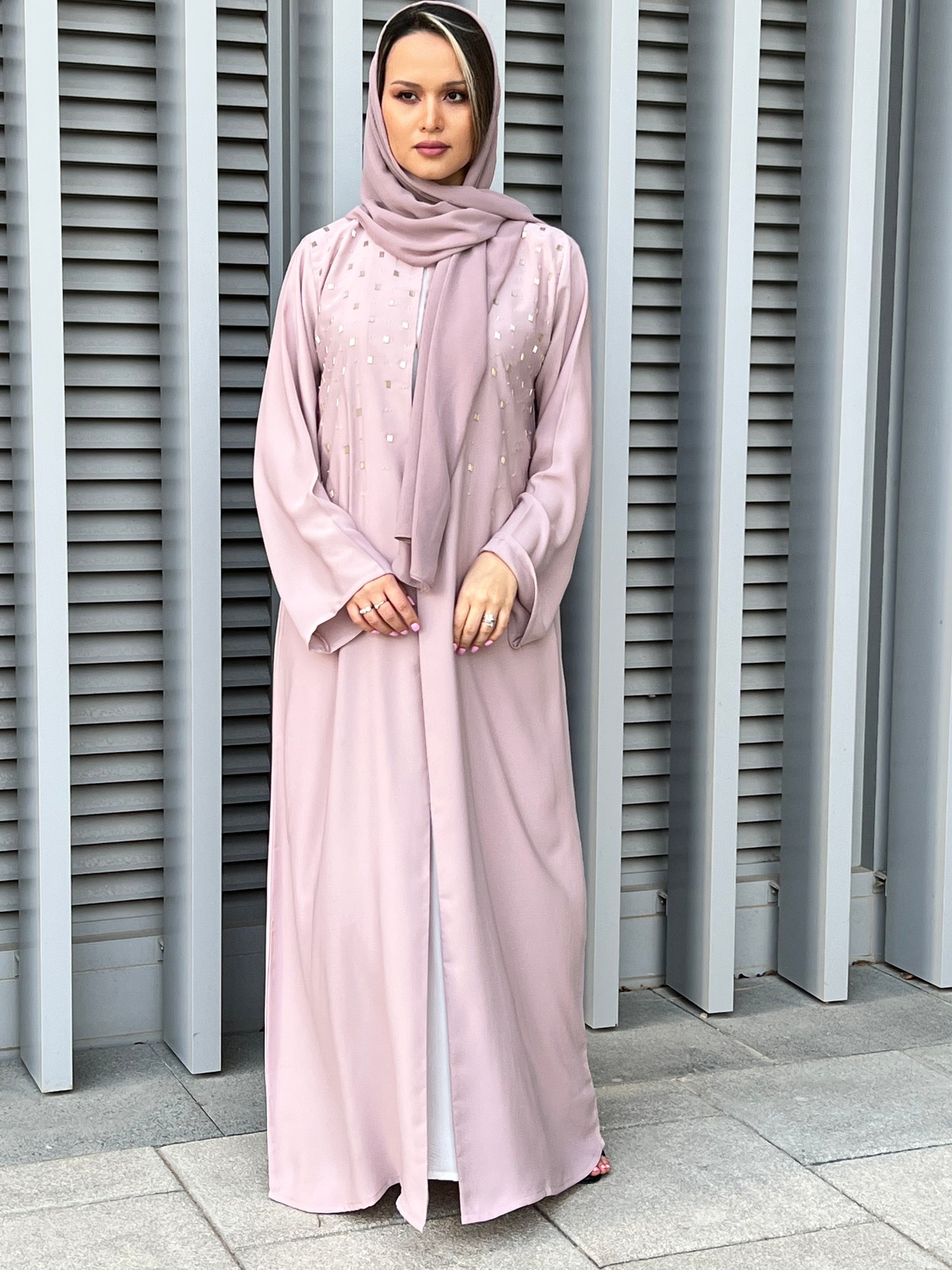 MOiSTREET Pink Korean Nada Embroidery Abaya (7634768691427)