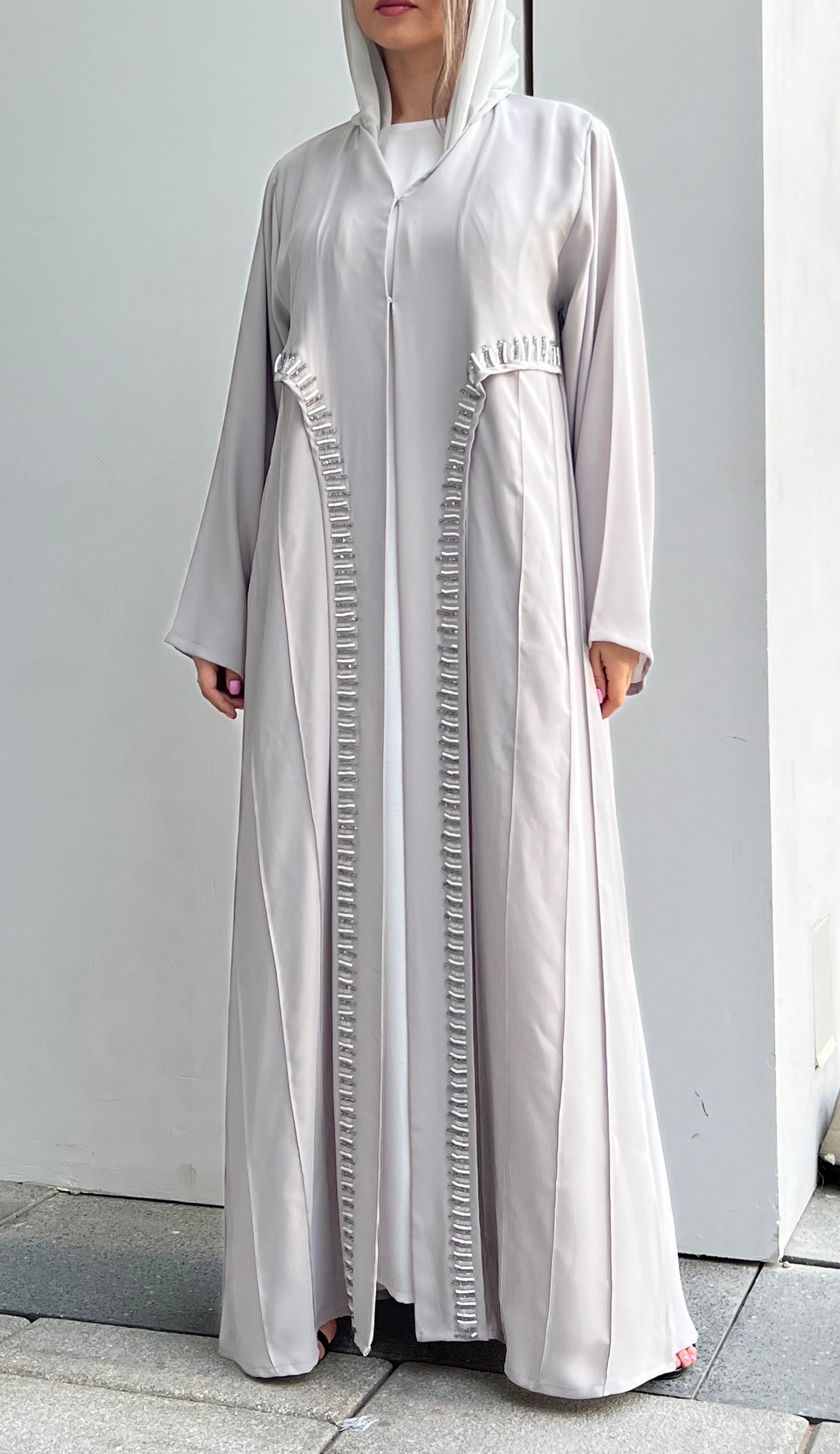 MOiSTREET Grey Korean Nada Embroidery Abaya (7634581094627)