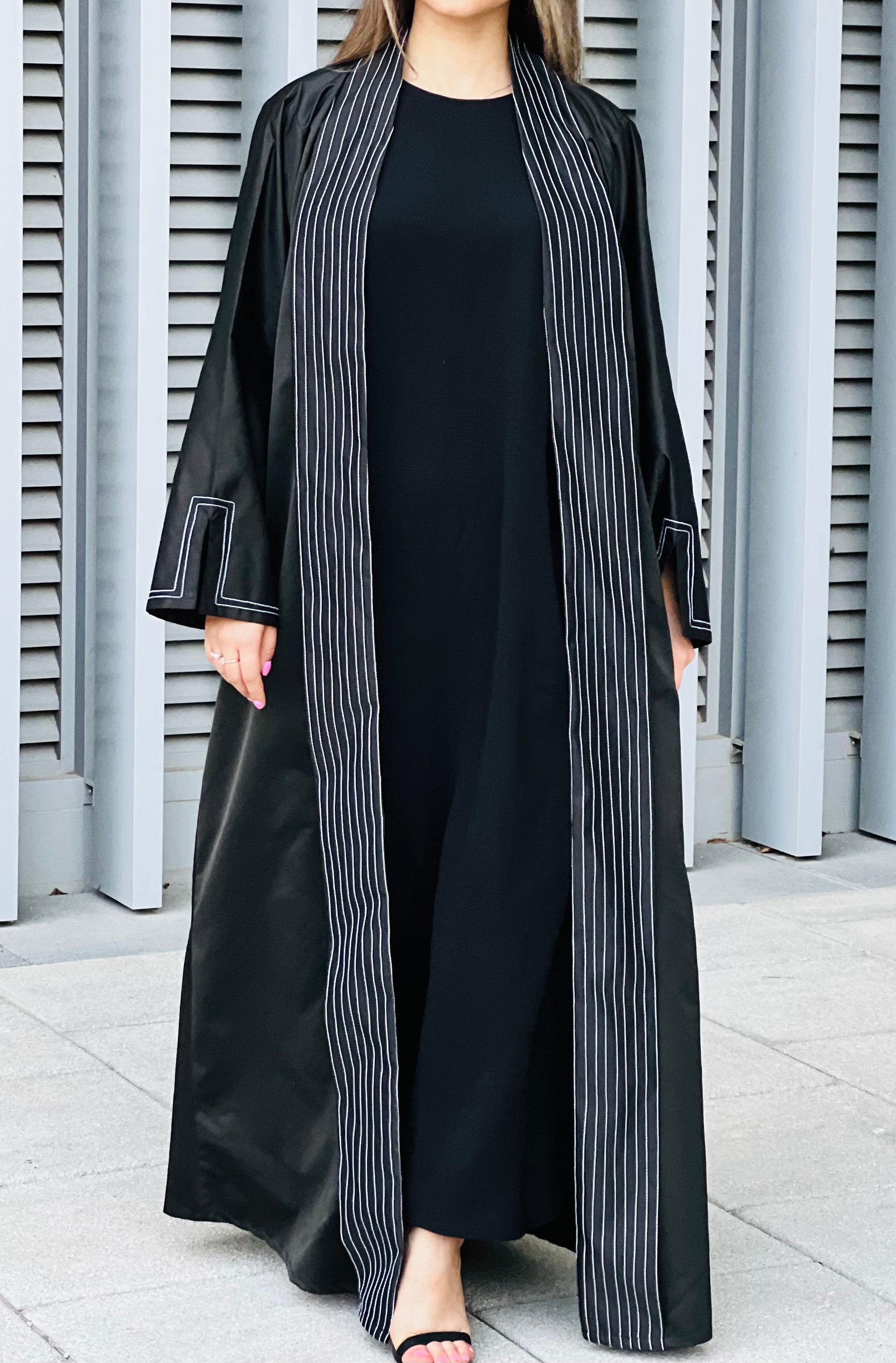 MOiSTREET Black Victoria Satin Abaya (7634592465123)