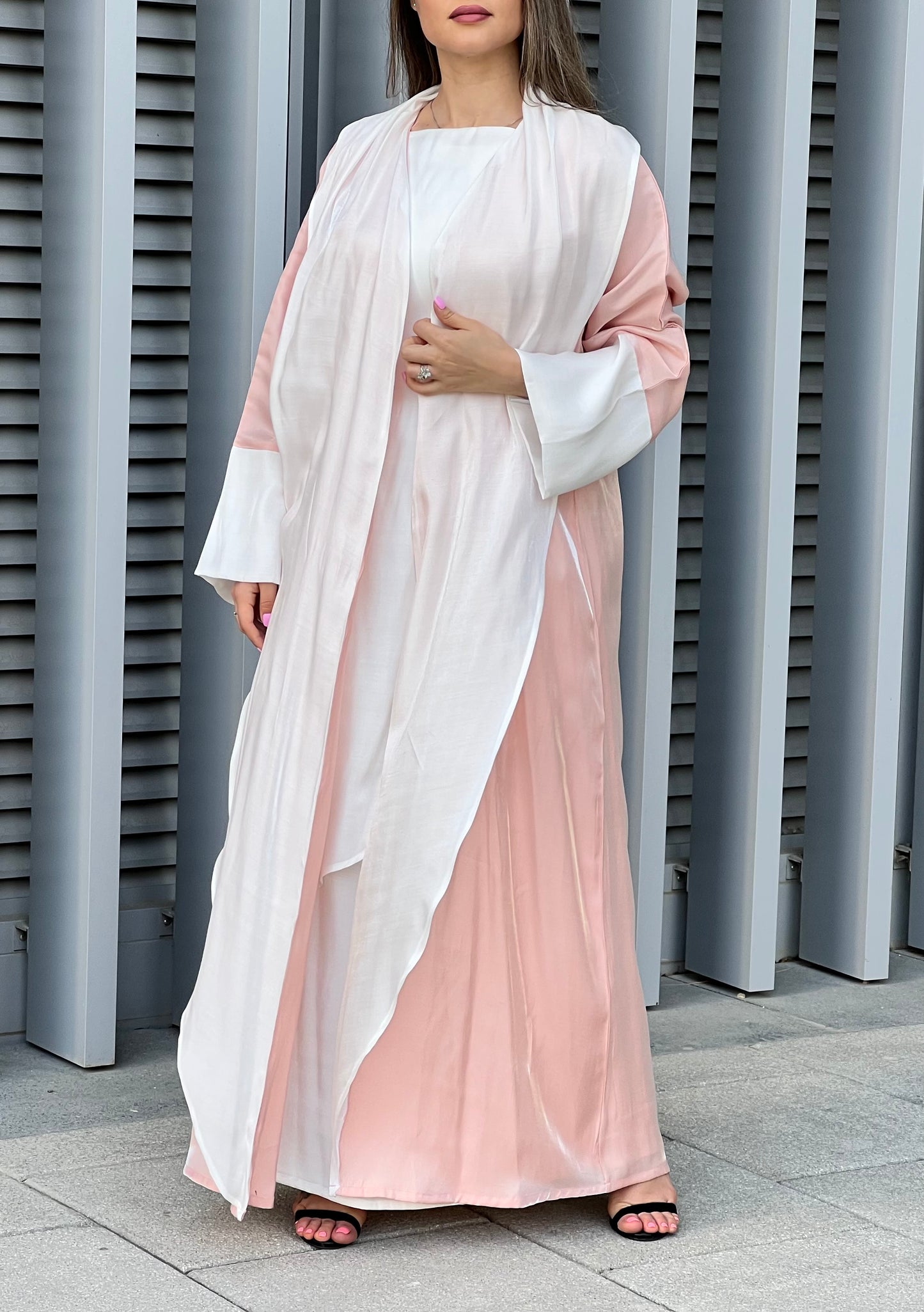 MOiSTREET Rotana Shimmer  Abaya Set With Under Dress And Sheila (7634709315811)