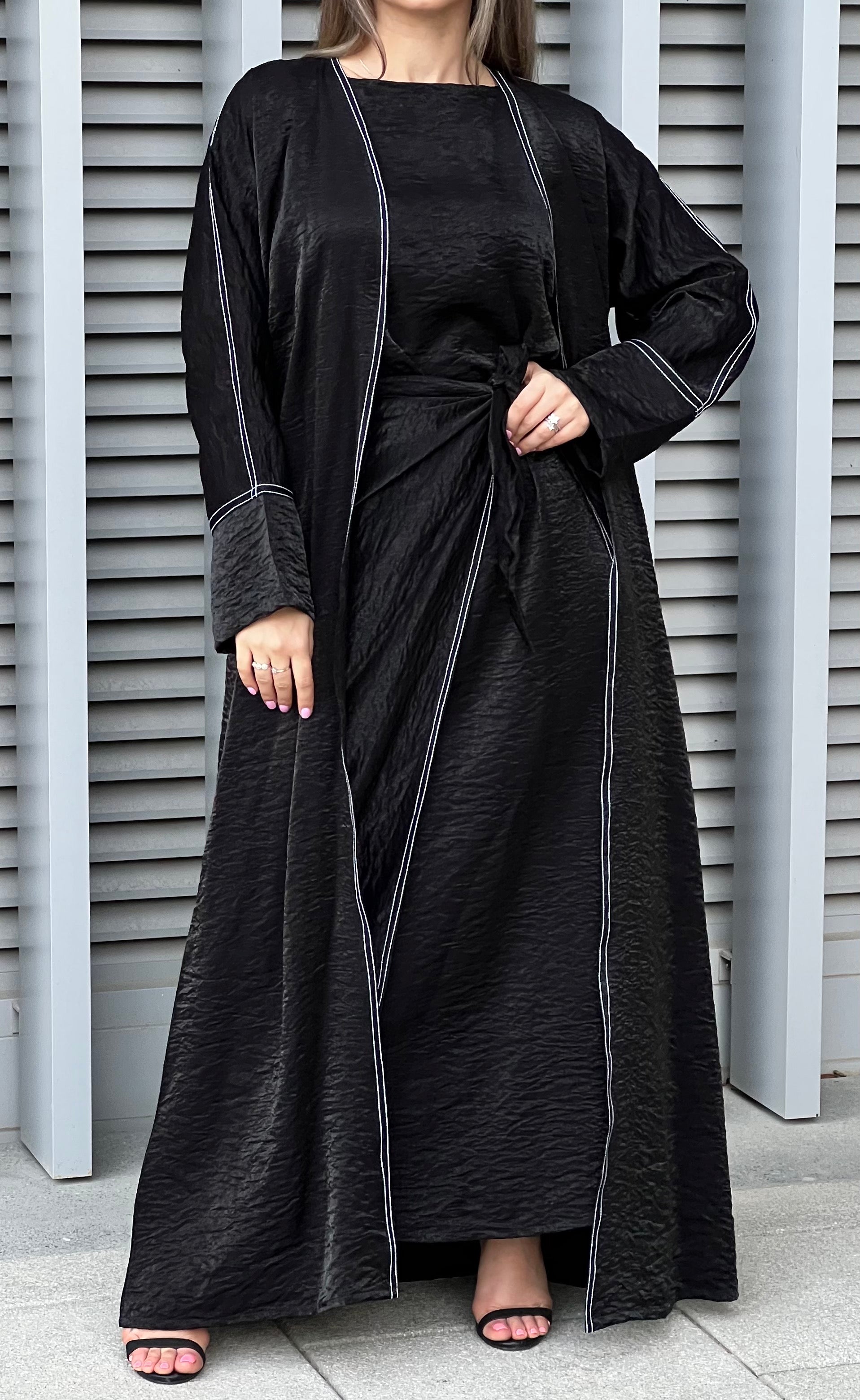 MOiSTREET 4 Pieces Abaya Set With Under Dress belt And Scarf (7634614583523)