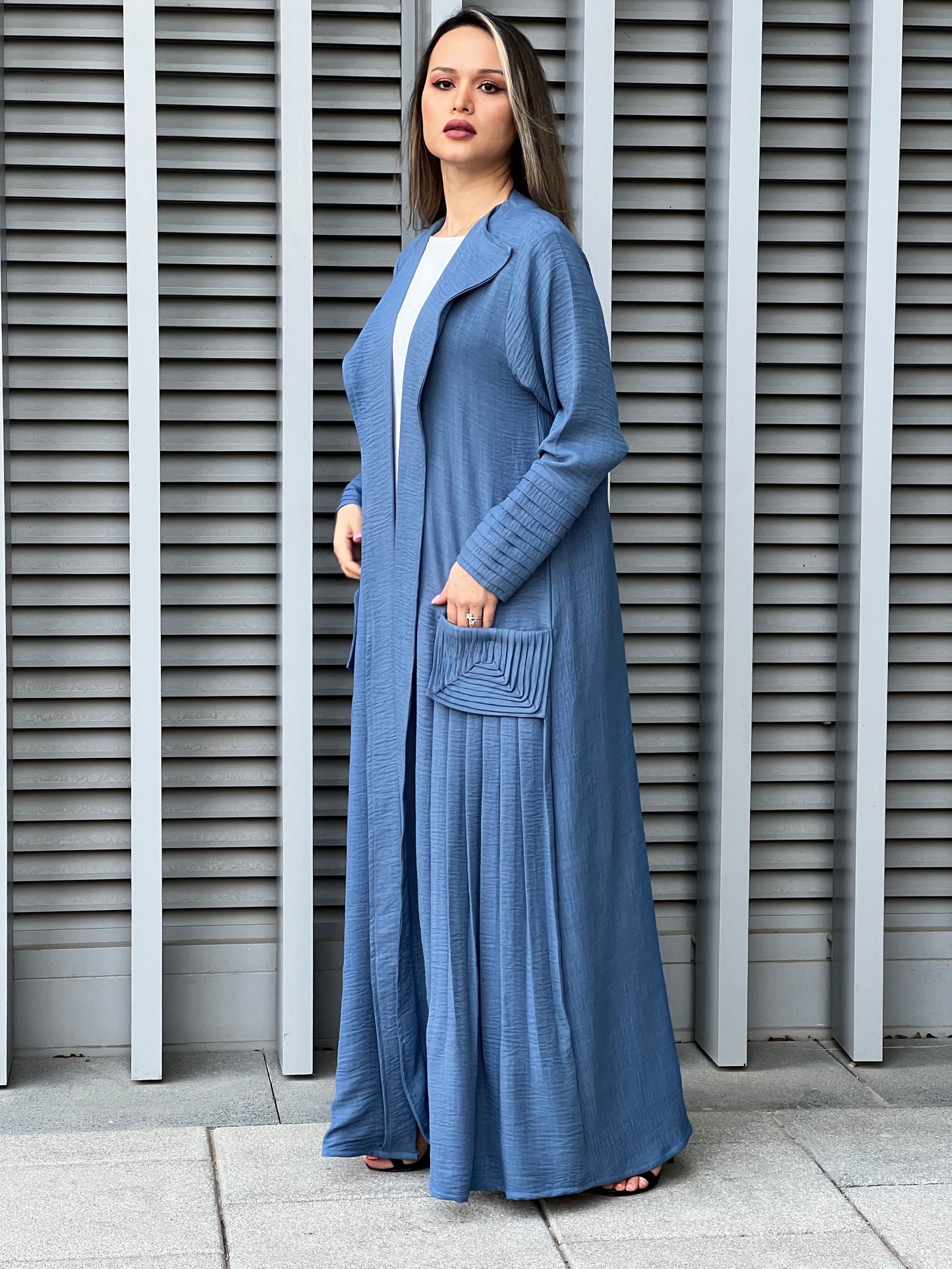 MOiSTREET Blue Louise Crepe Pocket Abaya (7637876867299)