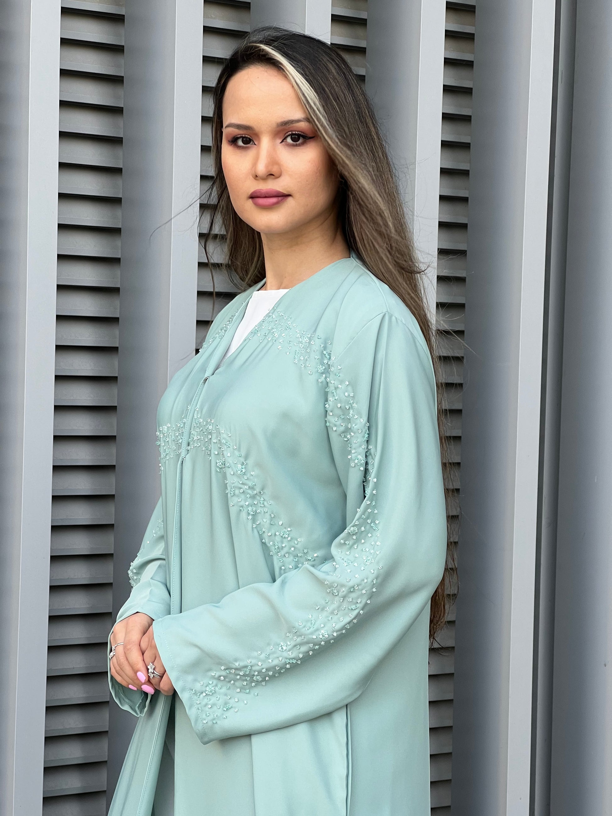 MOiSTREET Pale Blue Korean Nada Embroidery Abaya (7634574868707)