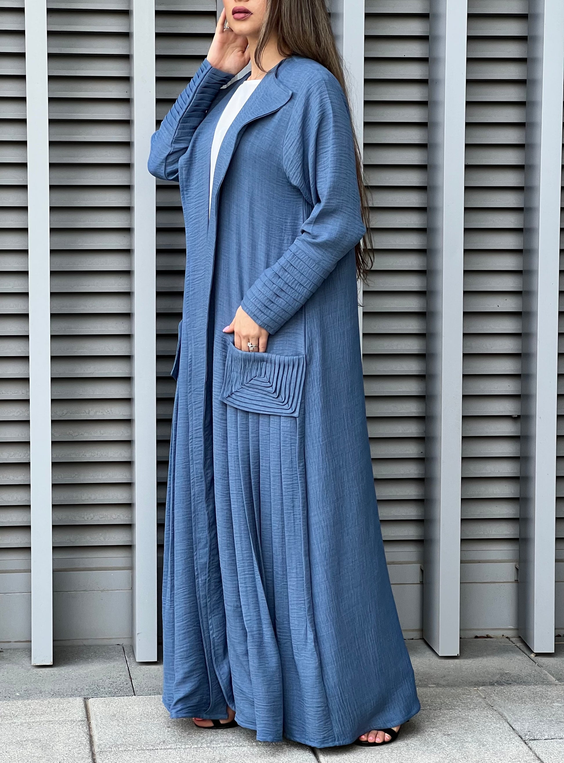 MOiSTREET Blue Louise Crepe Pocket Abaya (7637876867299)