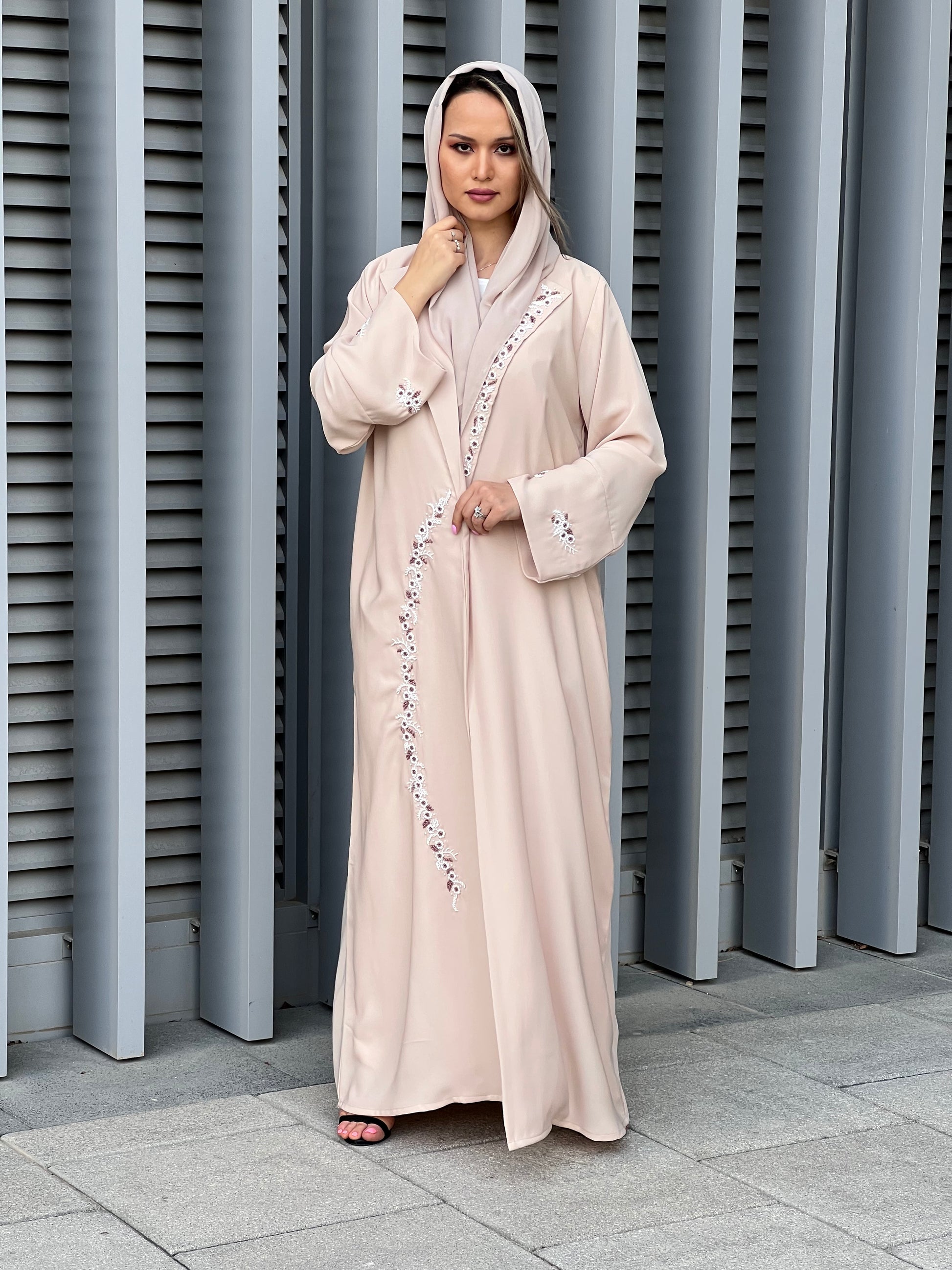 MOiSTREET Beige Korean Nada Embroidery Abaya (7634525749475)