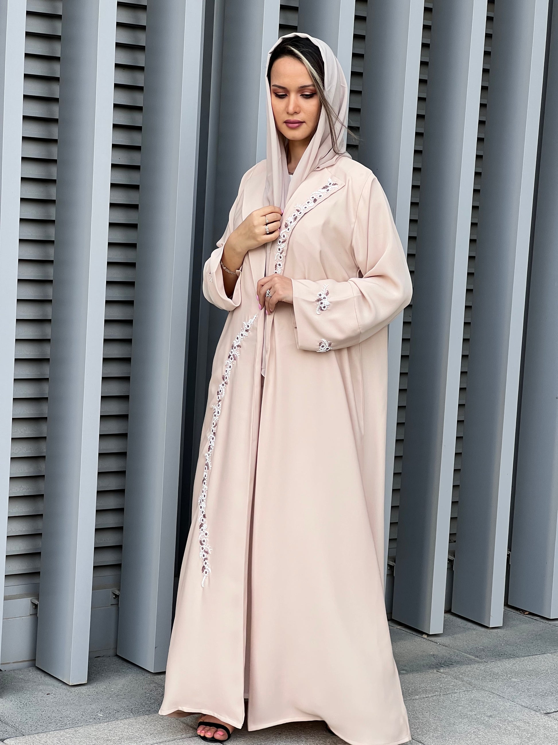 MOiSTREET Beige Korean Nada Embroidery Abaya (7634525749475)