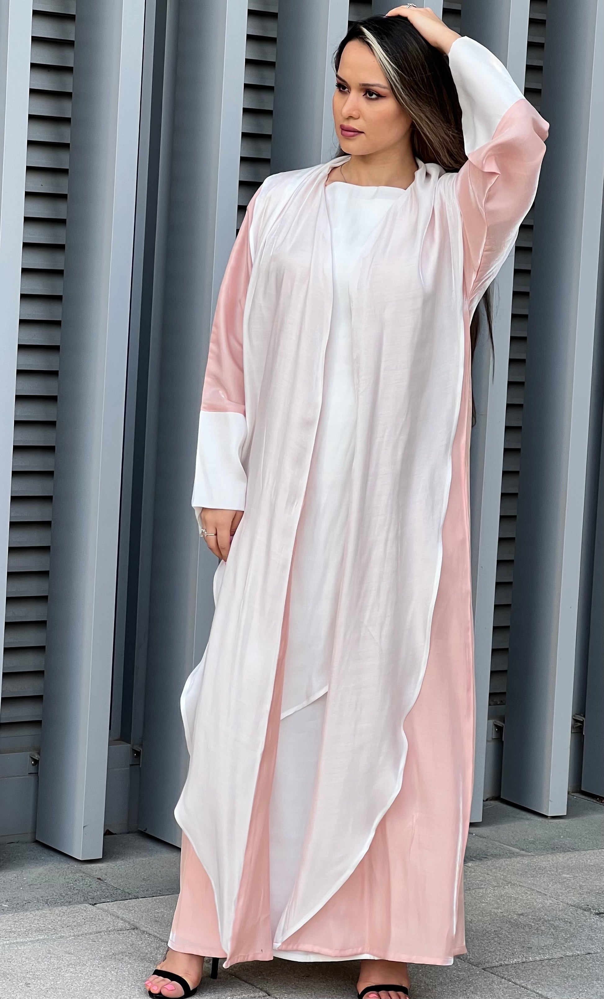 MOiSTREET Rotana Shimmer  Abaya Set With Under Dress And Sheila (7634709315811)