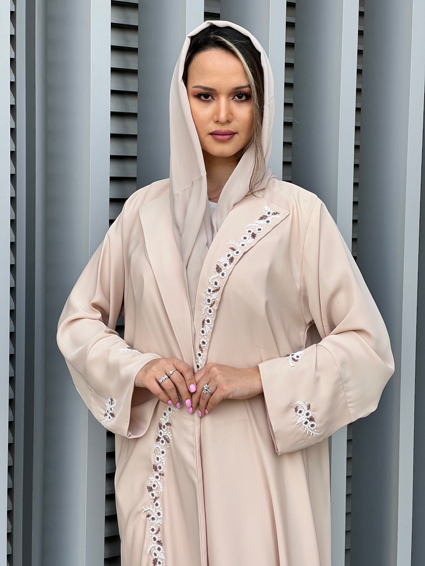 MOiSTREET Beige Korean Nada Embroidery Abaya (7634525749475)