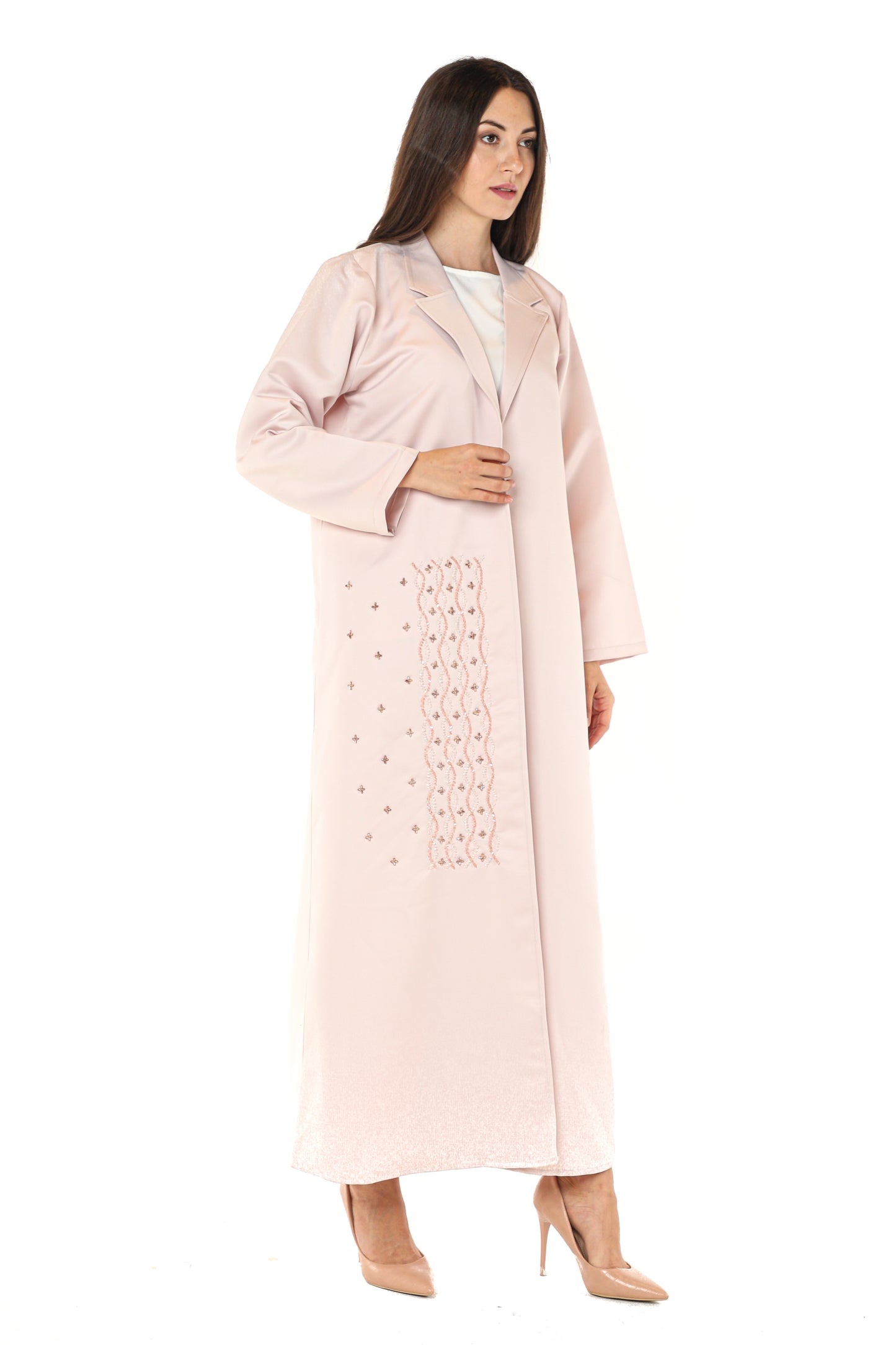 MOiSTREET Pink Abaya With front Embellished Panel (7542321152227)