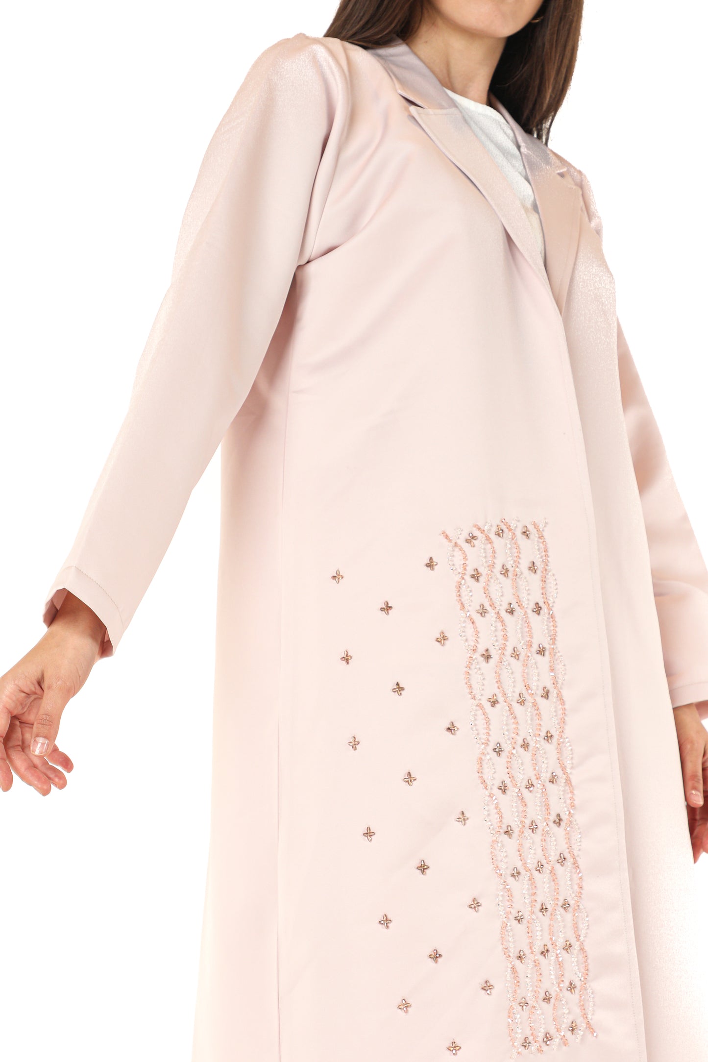 MOiSTREET Pink Abaya With front Embellished Panel (7542321152227)