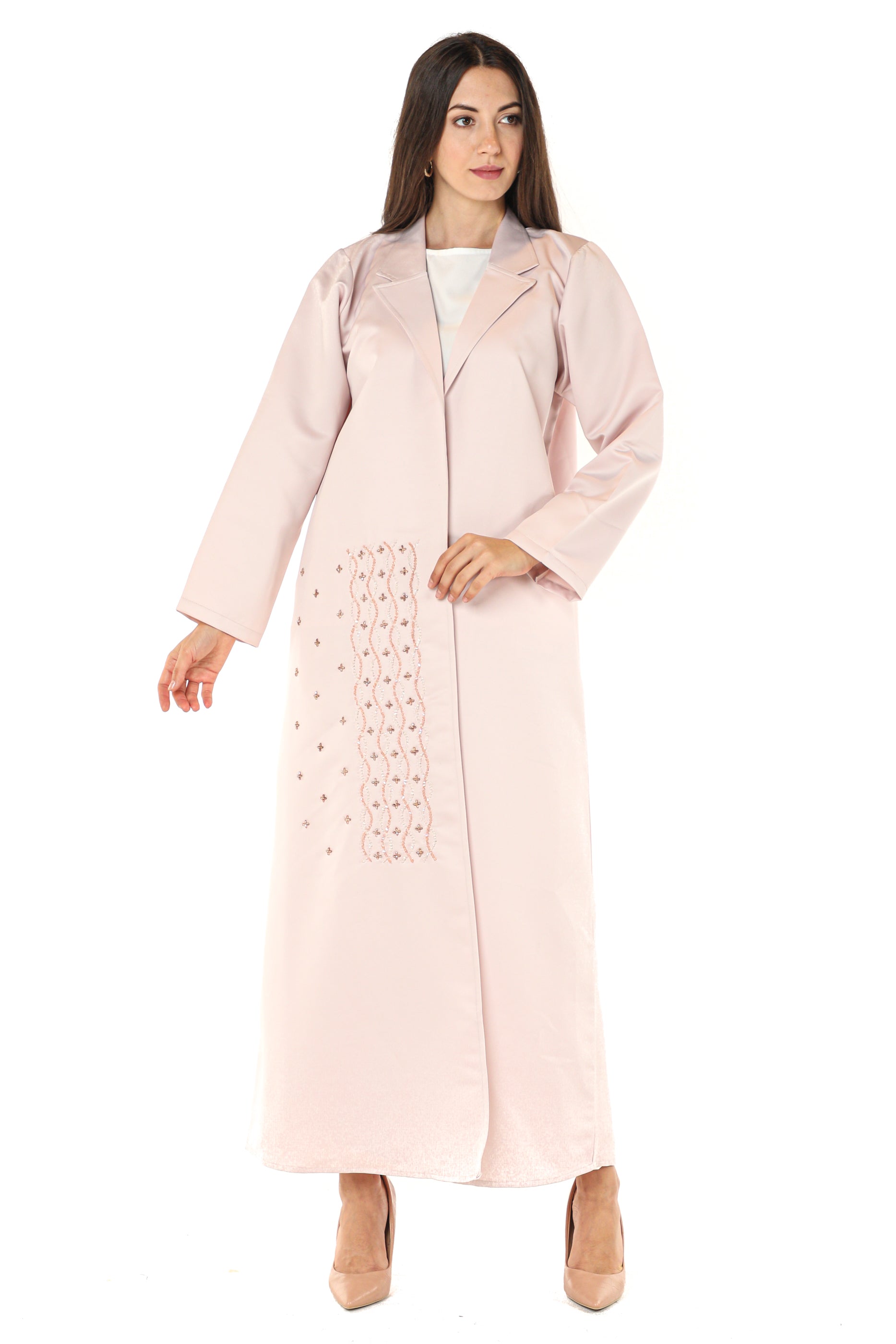 MOiSTREET Pink Abaya With front Embellished Panel (7542321152227)