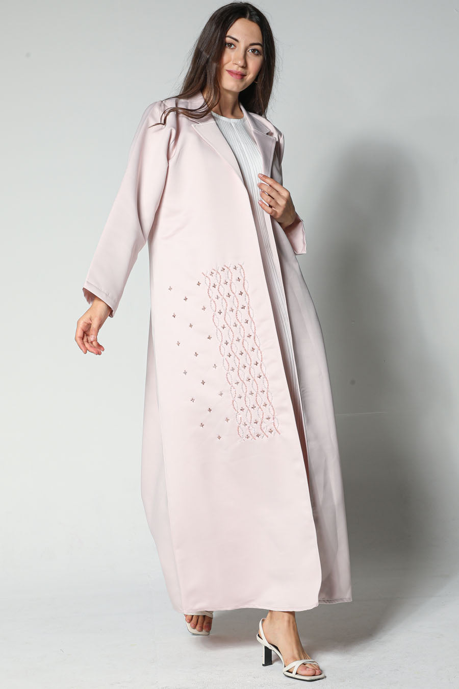 MOiSTREET Pink Abaya With Front Embellished Panel (7542321152227)