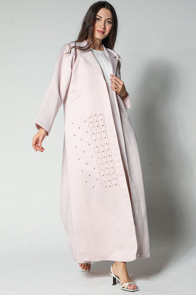 MOiSTREET Pink Abaya With Front Embellished Panel (7542321152227)