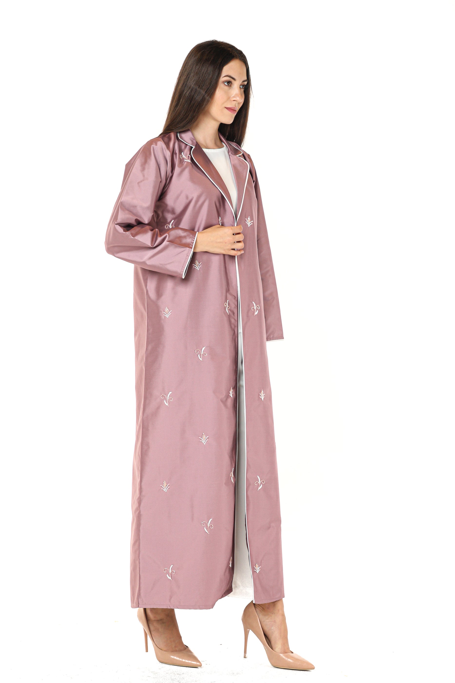 MOiSTREET Pink Victoria Satin Abaya with Embroidery (7542350905571)