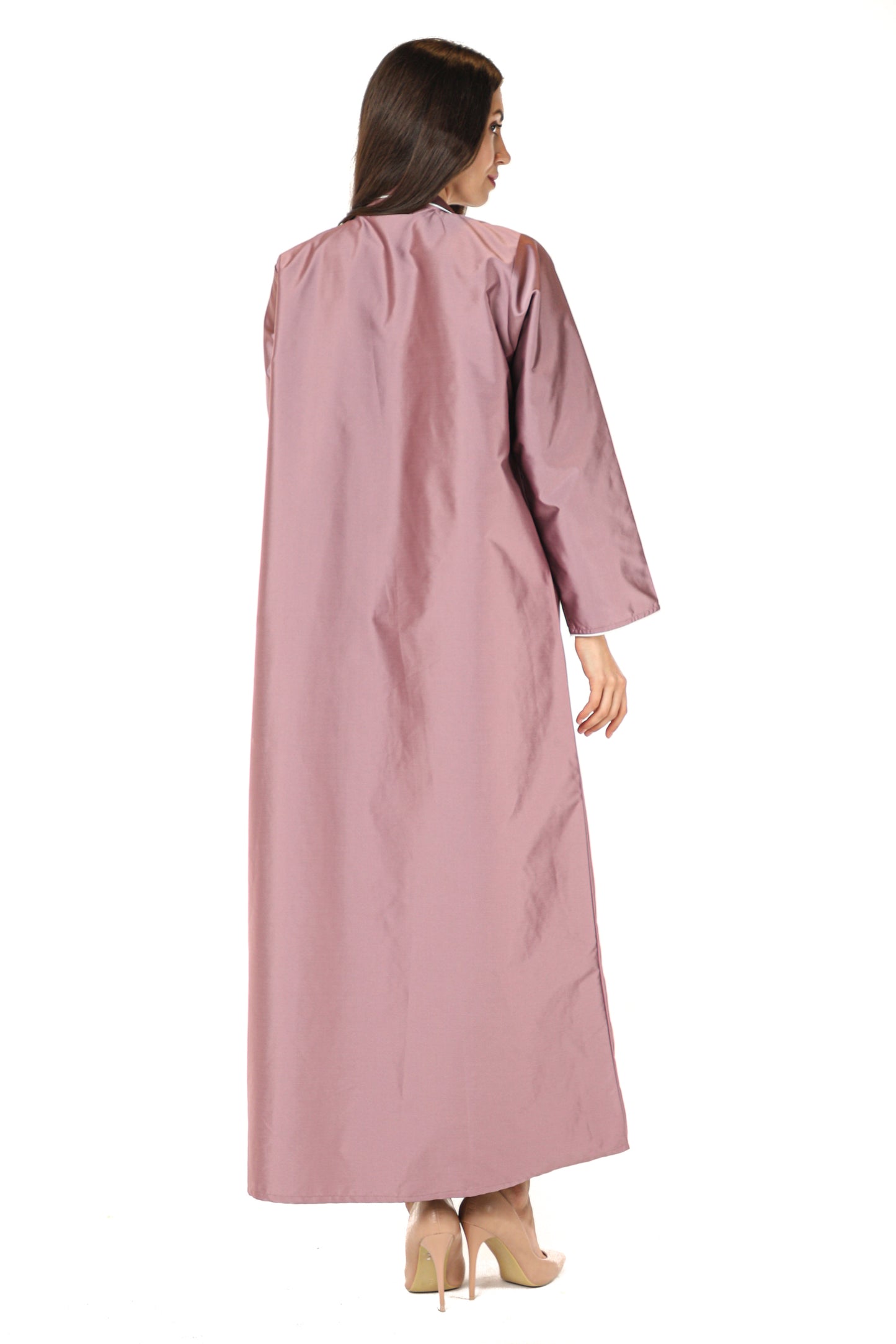 MOiSTREET Pink Victoria Satin Abaya with Embroidery (7542350905571)