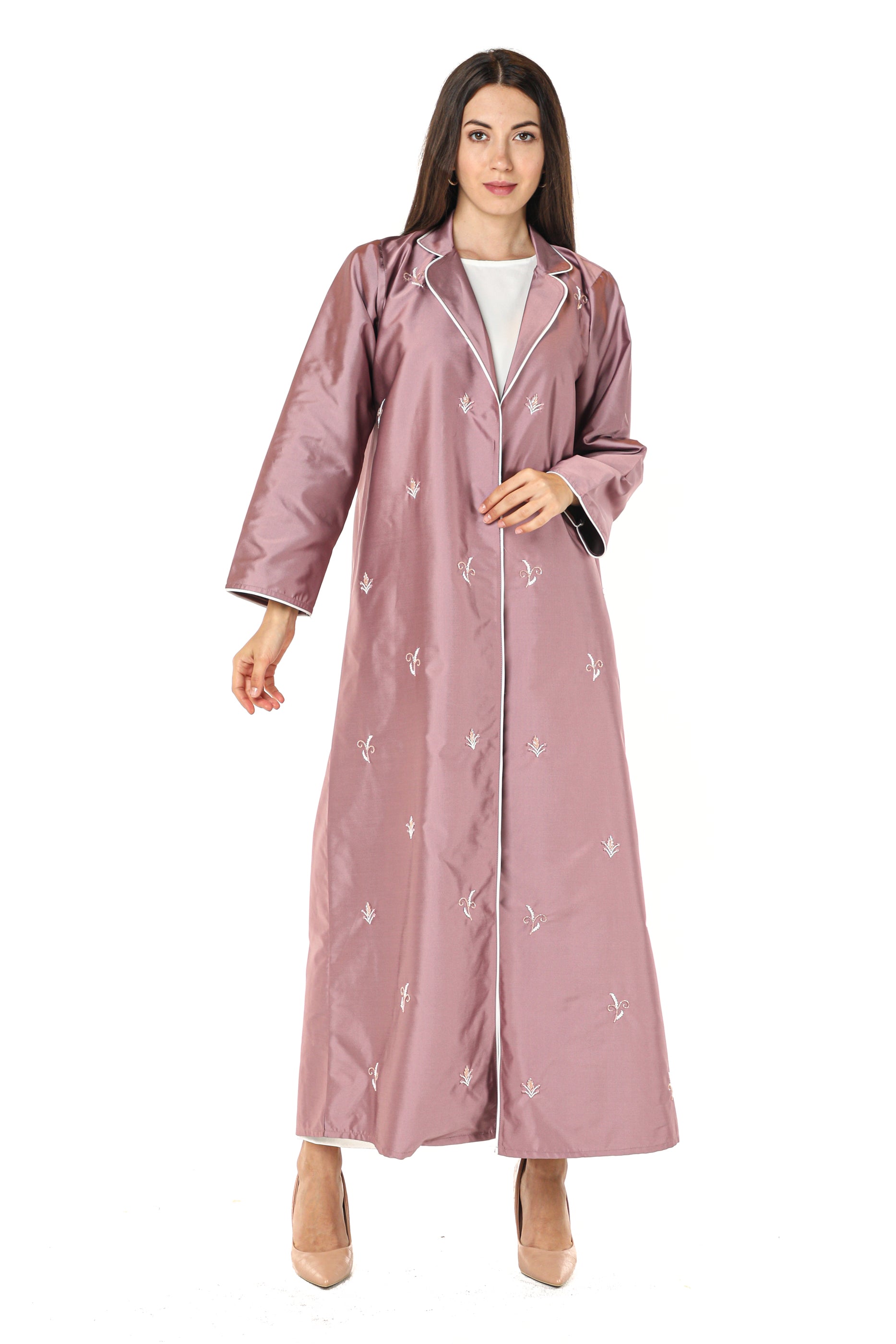 MOiSTREET Pink Victoria Satin Abaya with Embroidery (7542350905571)