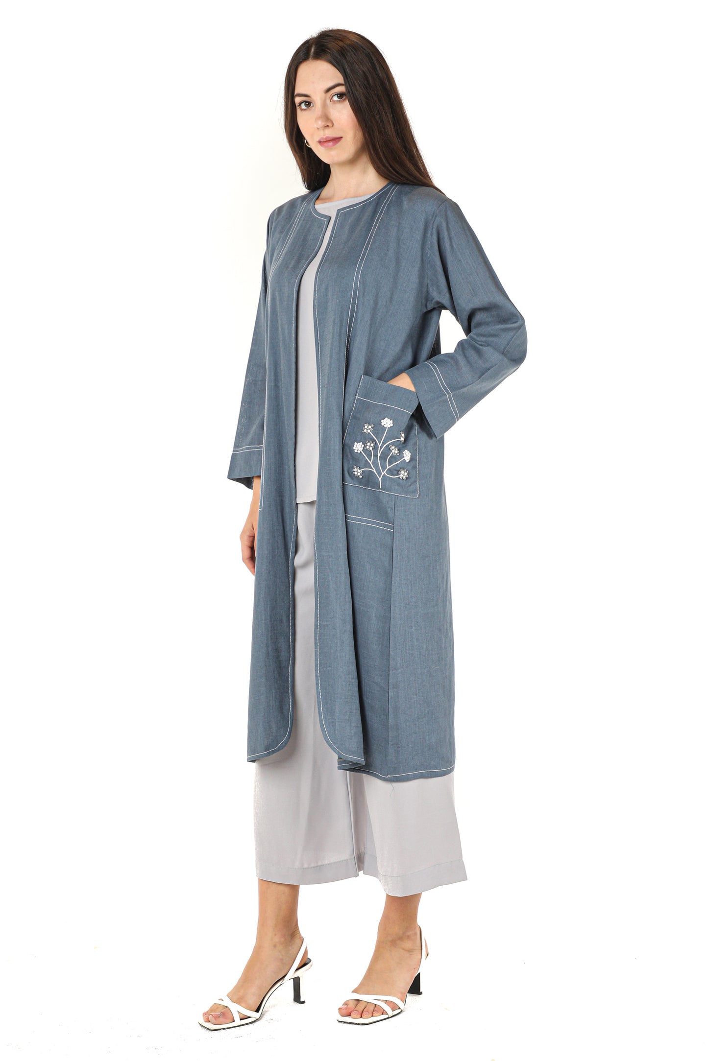 MOiSTREET Blue Linen Fabric With Crepe Top And Pants (7547360346339)