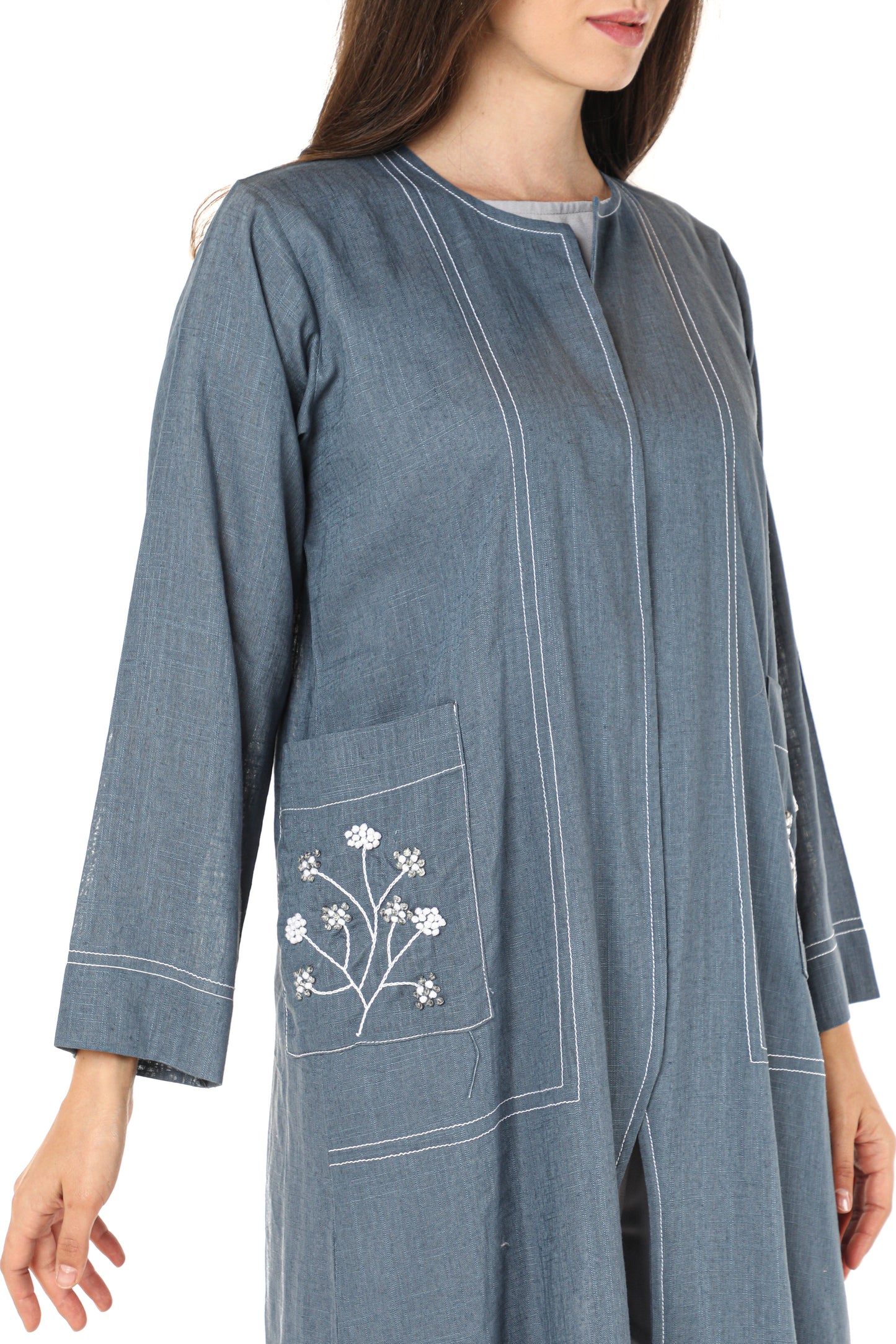 MOiSTREET Blue Linen Fabric With Crepe Top And Pants (7547360346339)