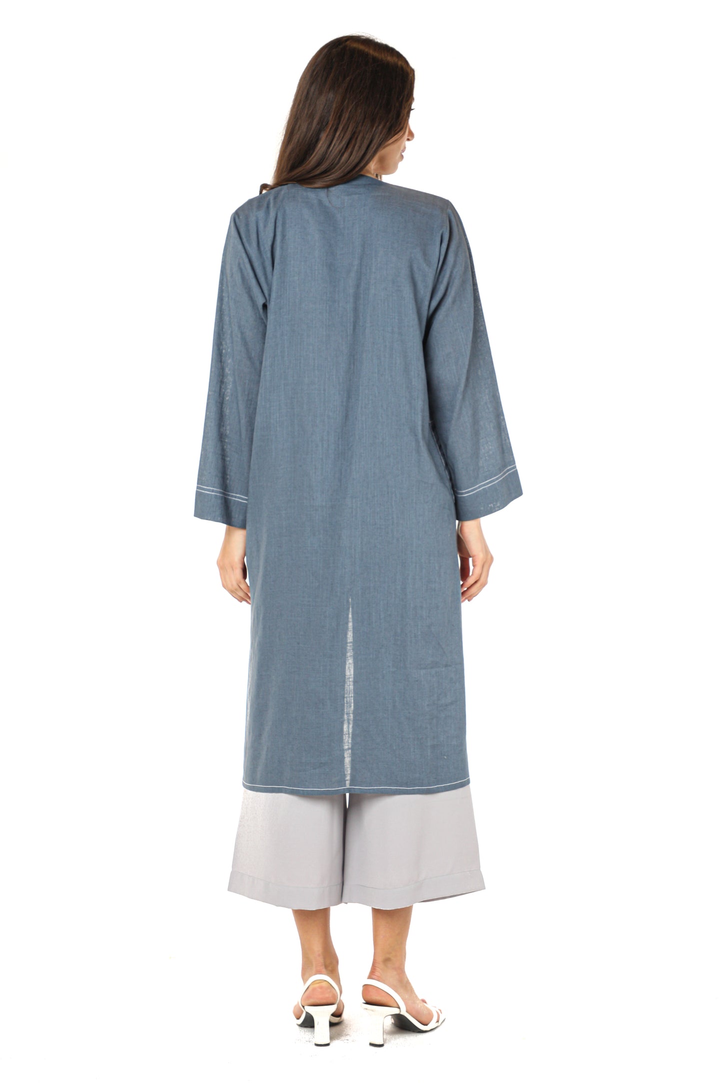 MOiSTREET Blue Linen Fabric With Crepe Top And Pants (7547360346339)