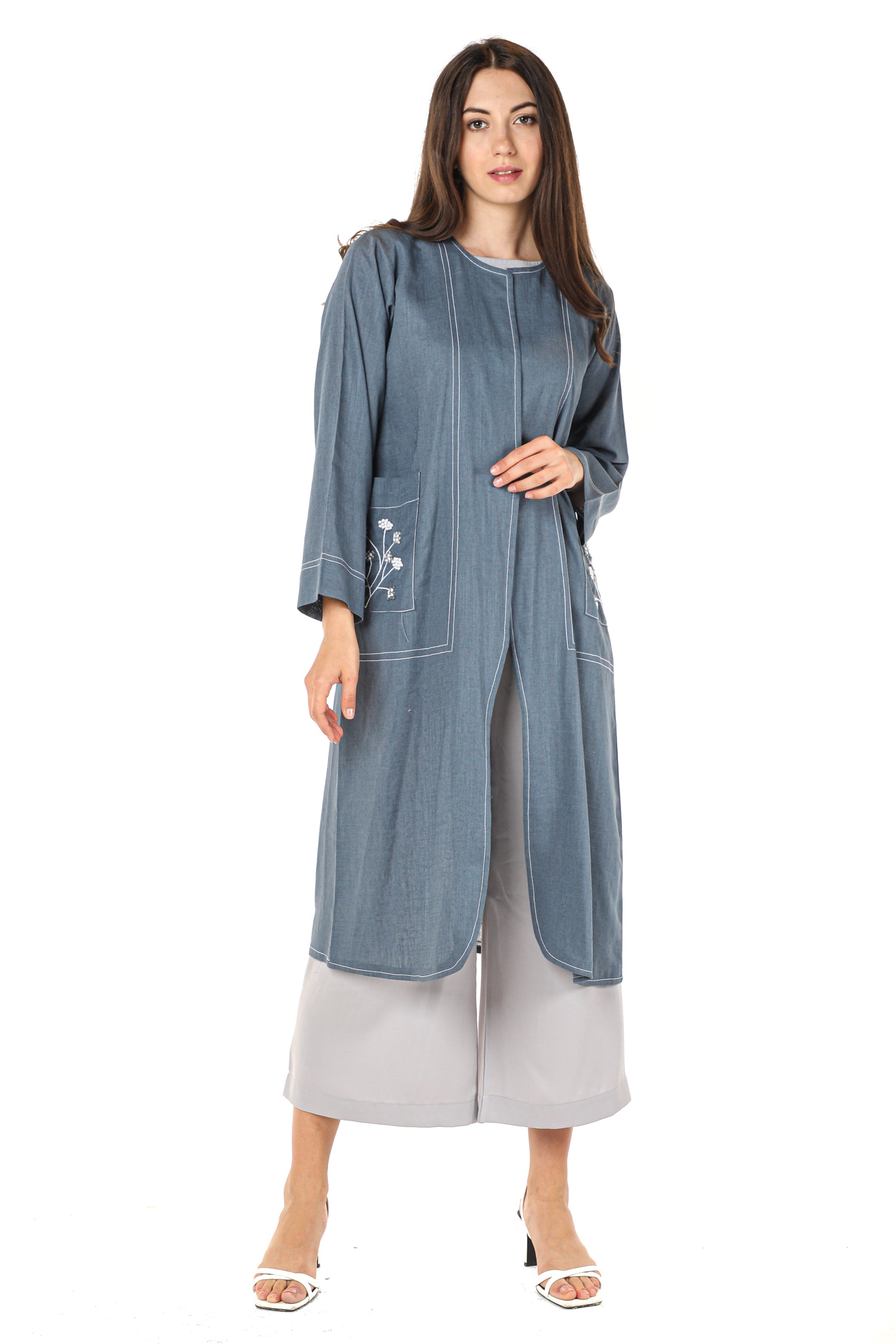 MOiSTREET Blue Linen Fabric With Crepe Top And Pants (7547360346339)