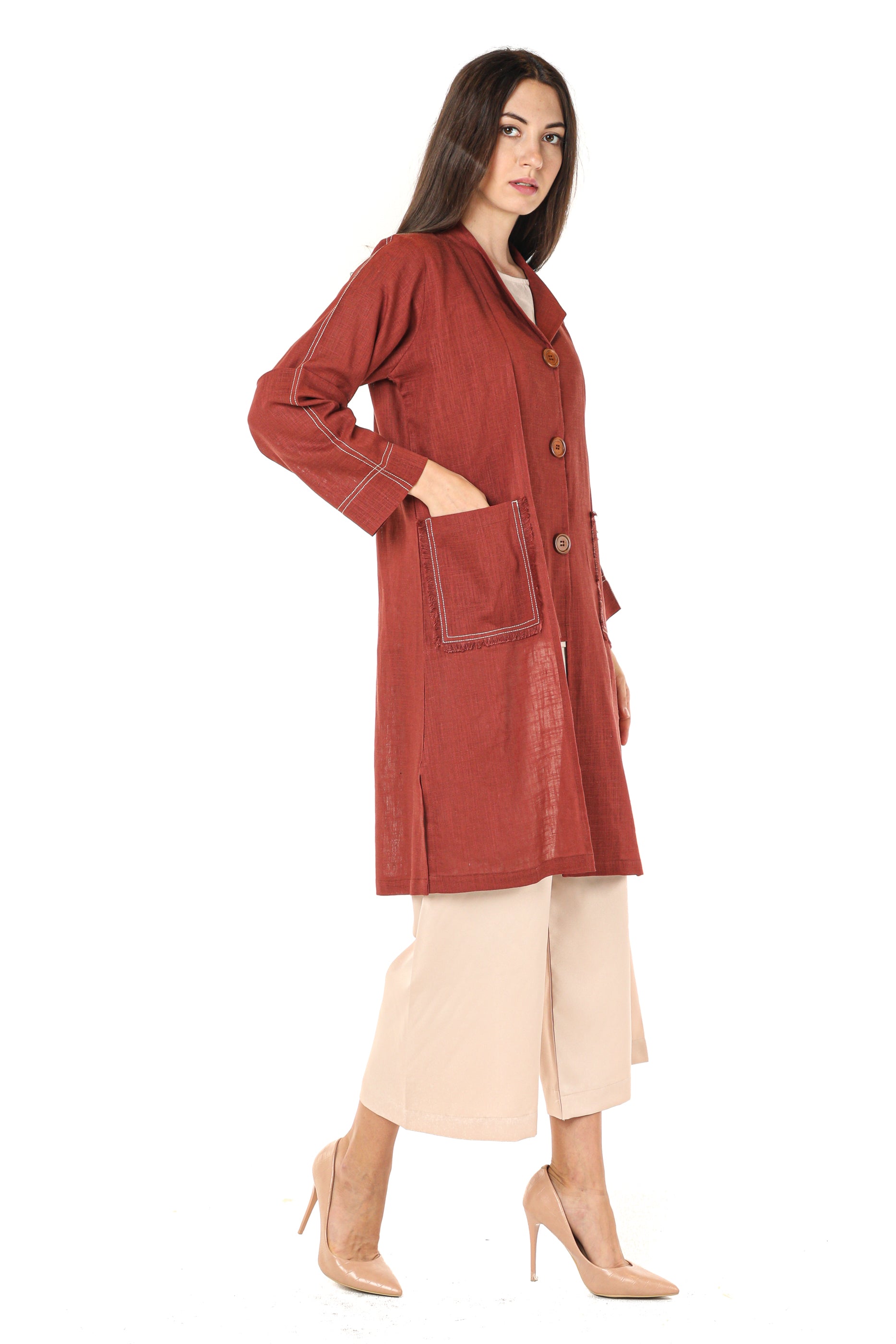 MOiSTREET Maroon Linen Fabric With Crepe Top And Pants (7547363262691)