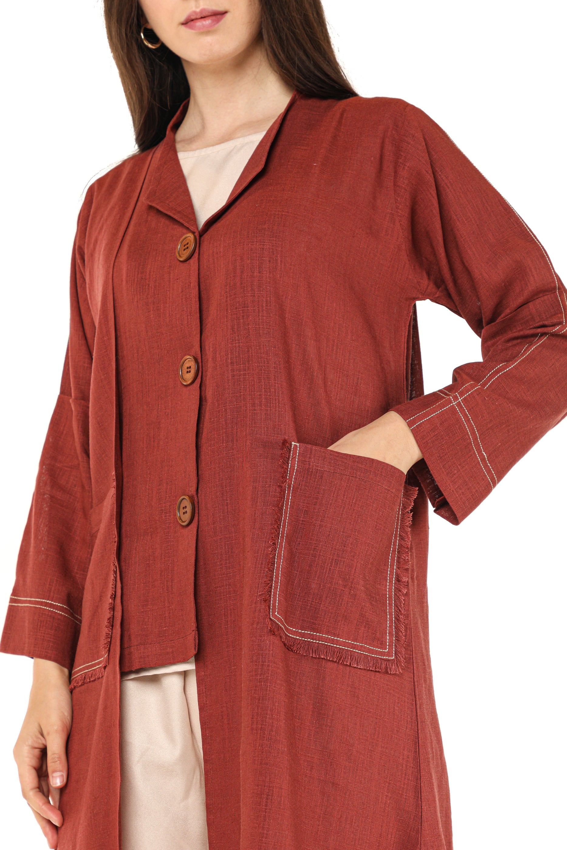 MOiSTREET Maroon Linen Fabric With Crepe Top And Pants (7547363262691)