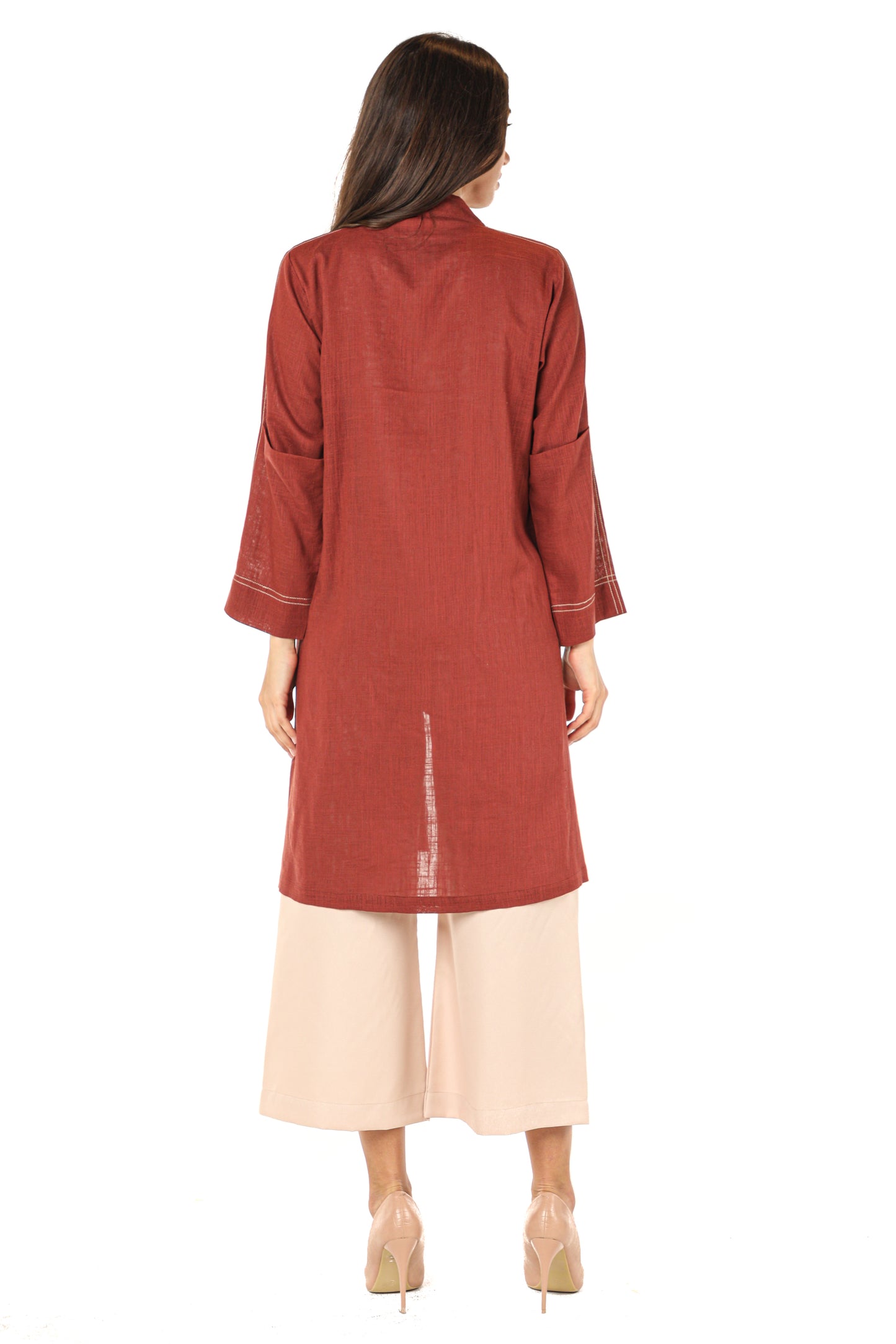 MOiSTREET Maroon Linen Fabric With Crepe Top And Pants (7547363262691)