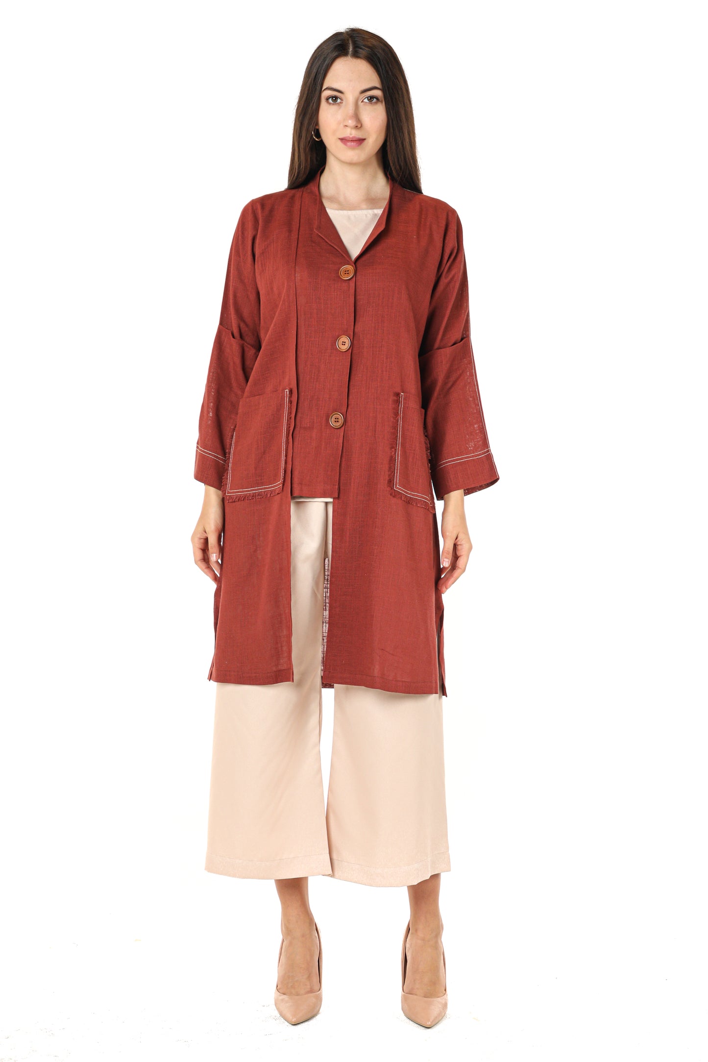 MOiSTREET Maroon Linen Fabric With Crepe Top And Pants (7547363262691)