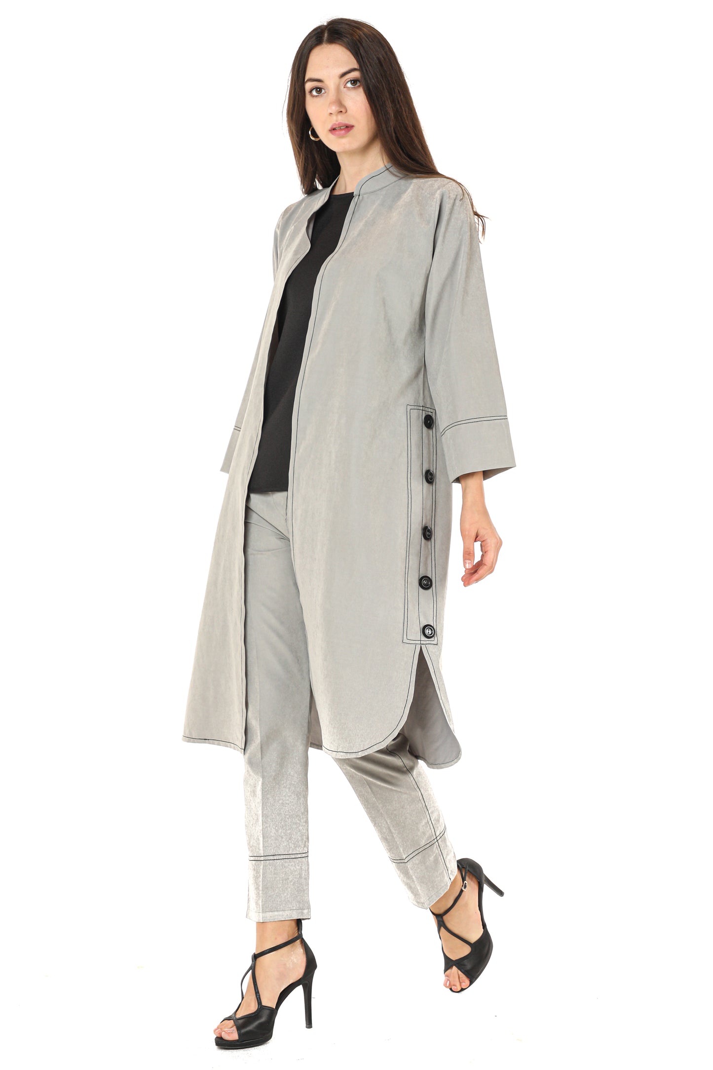 MOiSTREET Grey Shamua Fabric Jacket And Pants With Crepe Top (7547335770339)